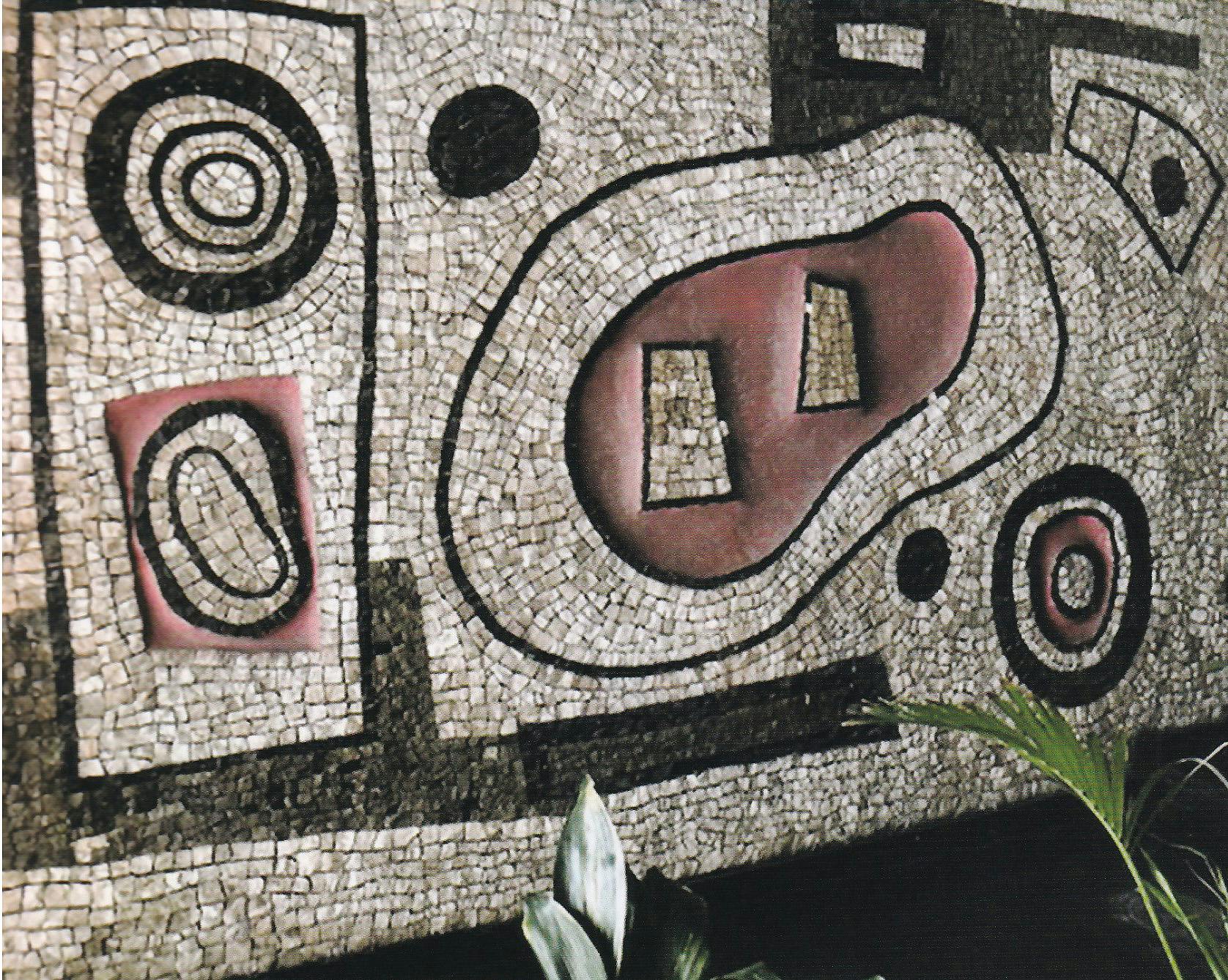 Limestone mosaic of biomorphic blurb figures