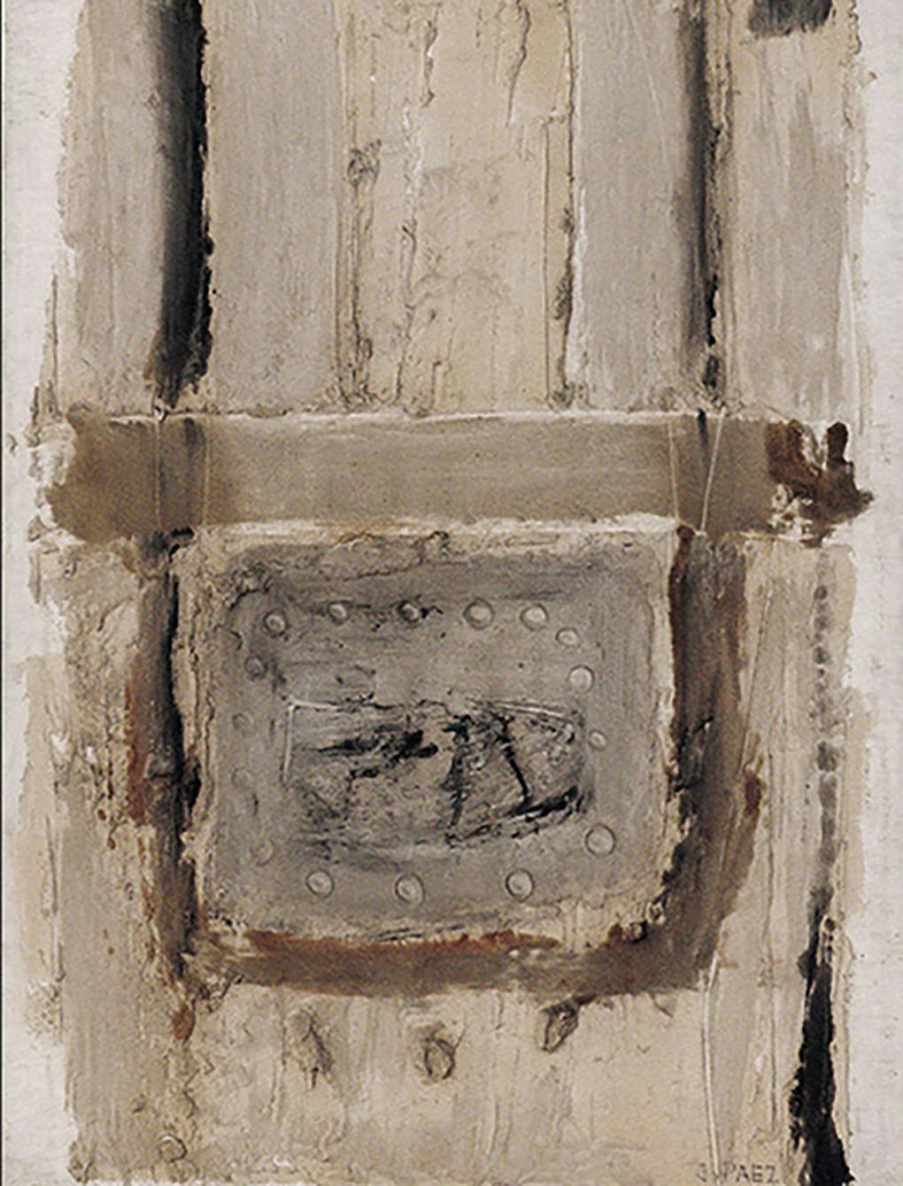 Abstract painting in white and brown tones