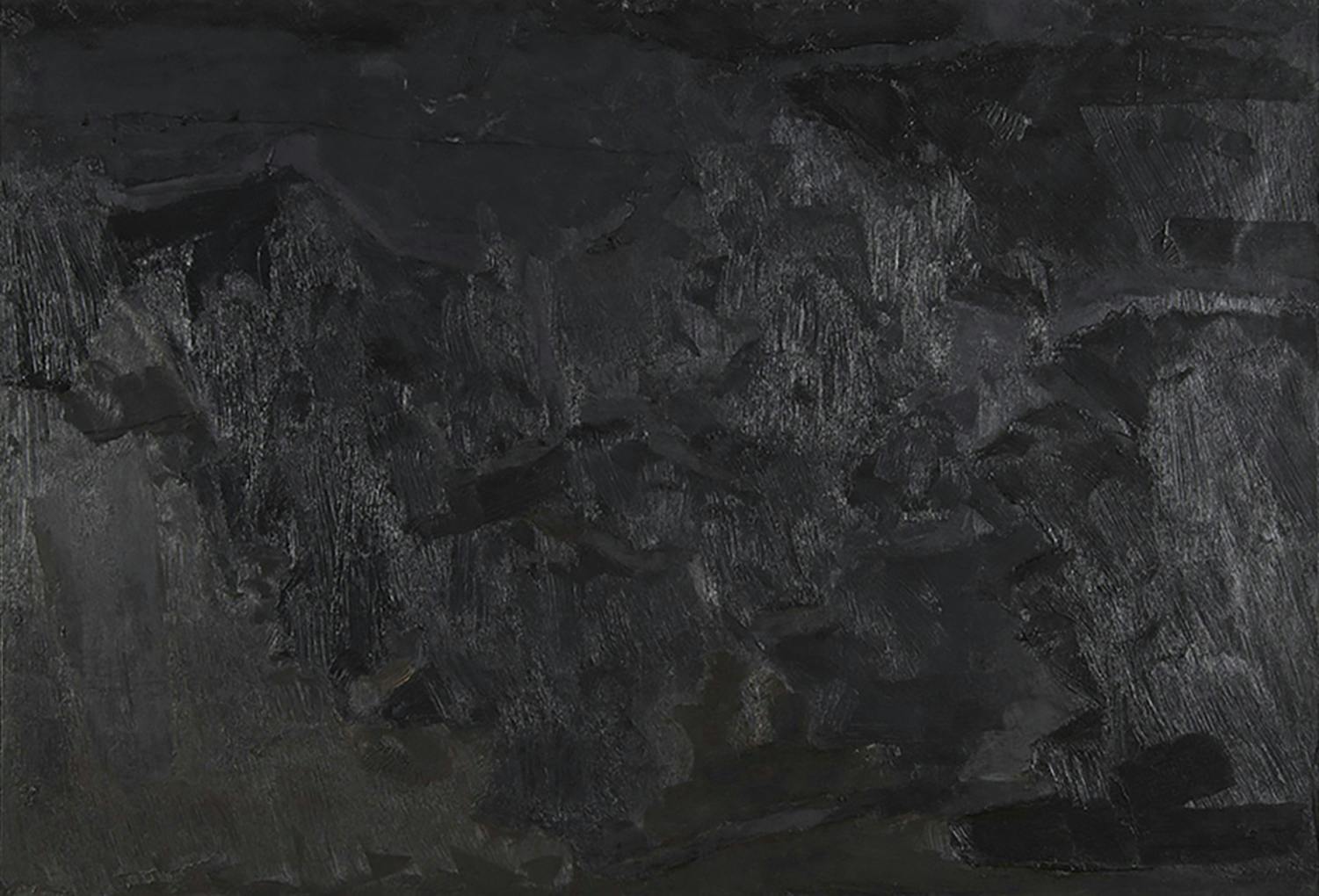 Abstract painting in black tones with thick matter