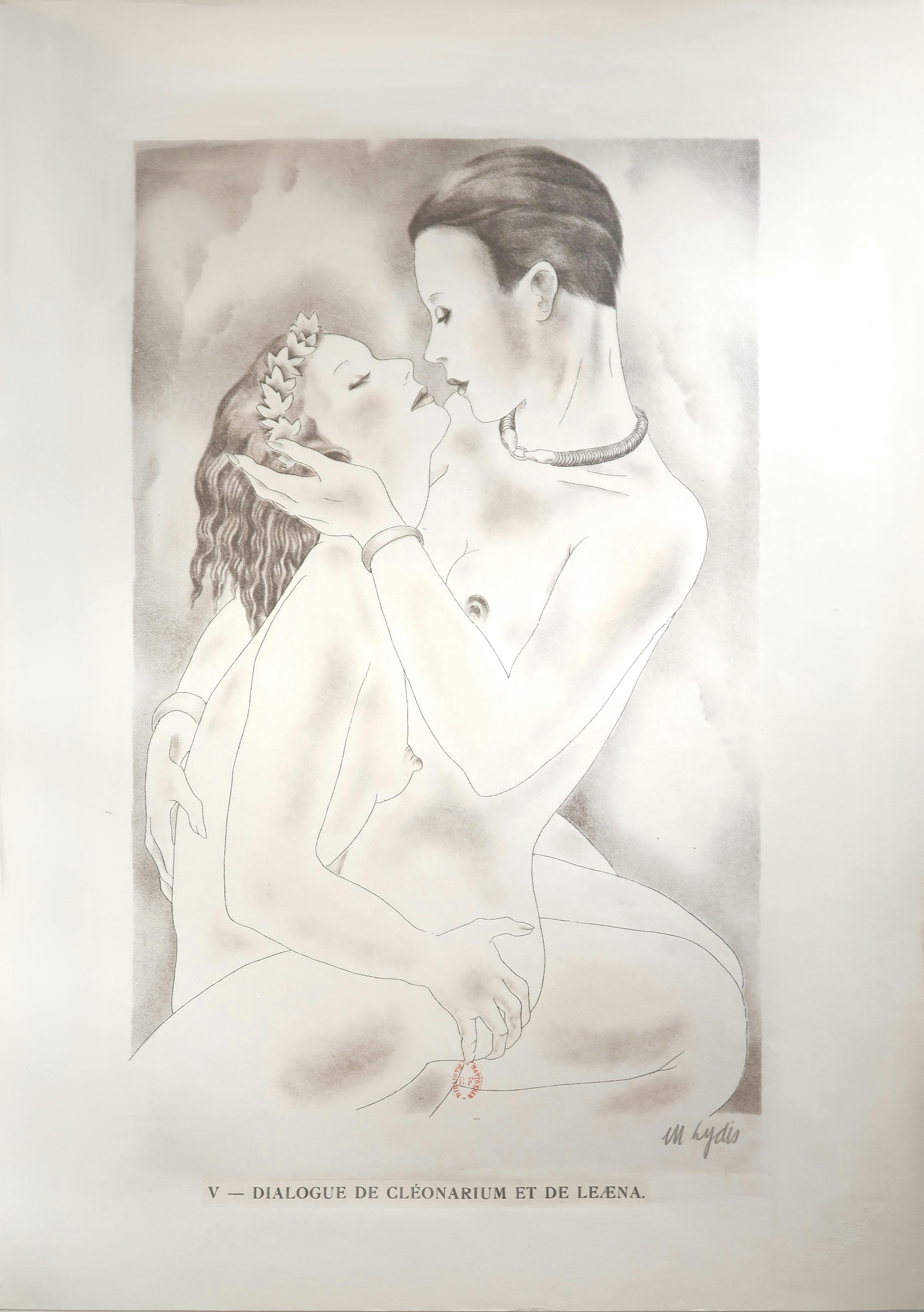 Erotic drawing of two women in bed