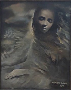 Ghostly portrait of a young woman in grey tones