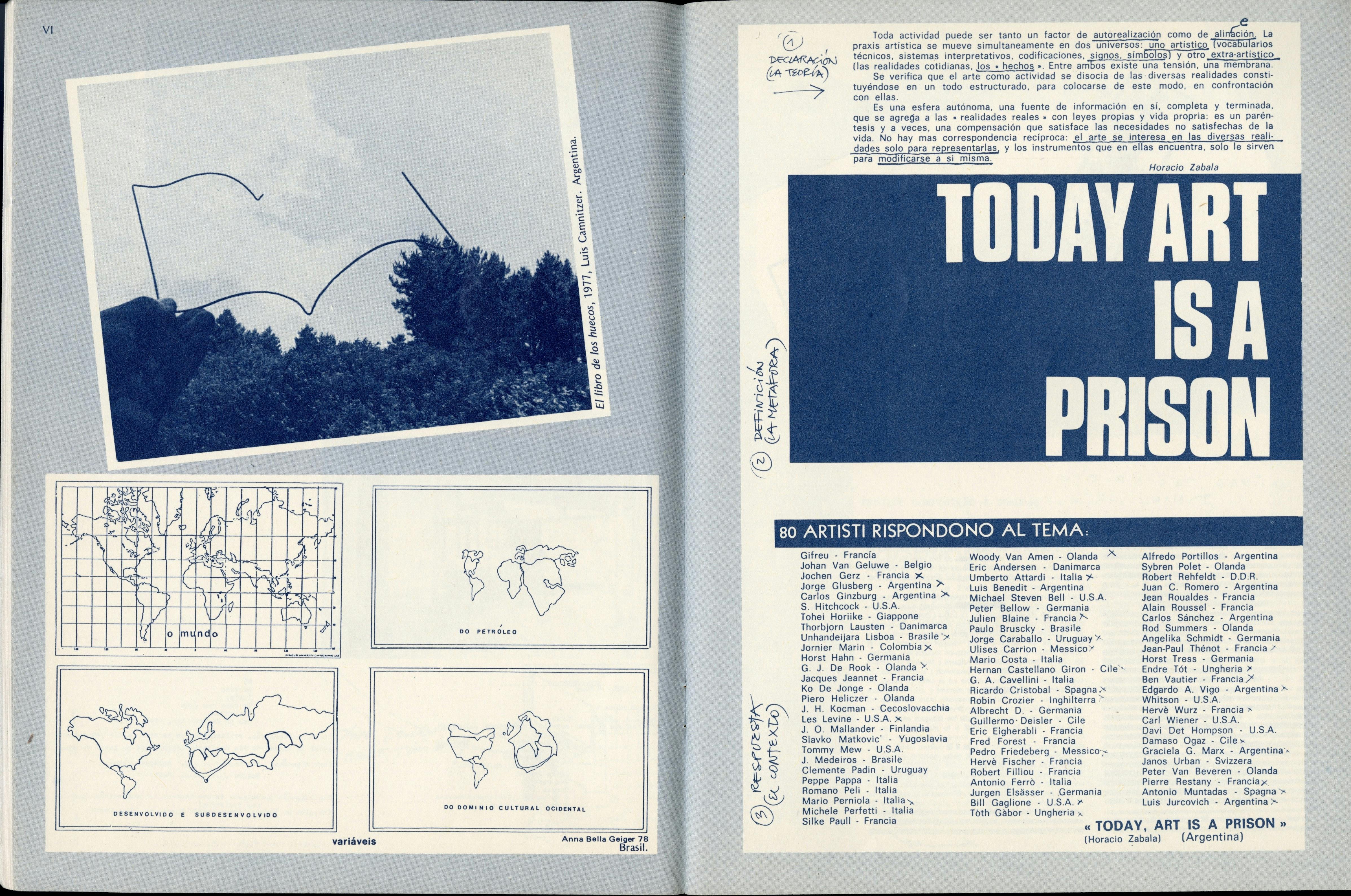 Magazine spread with photographs of artworks and typed text