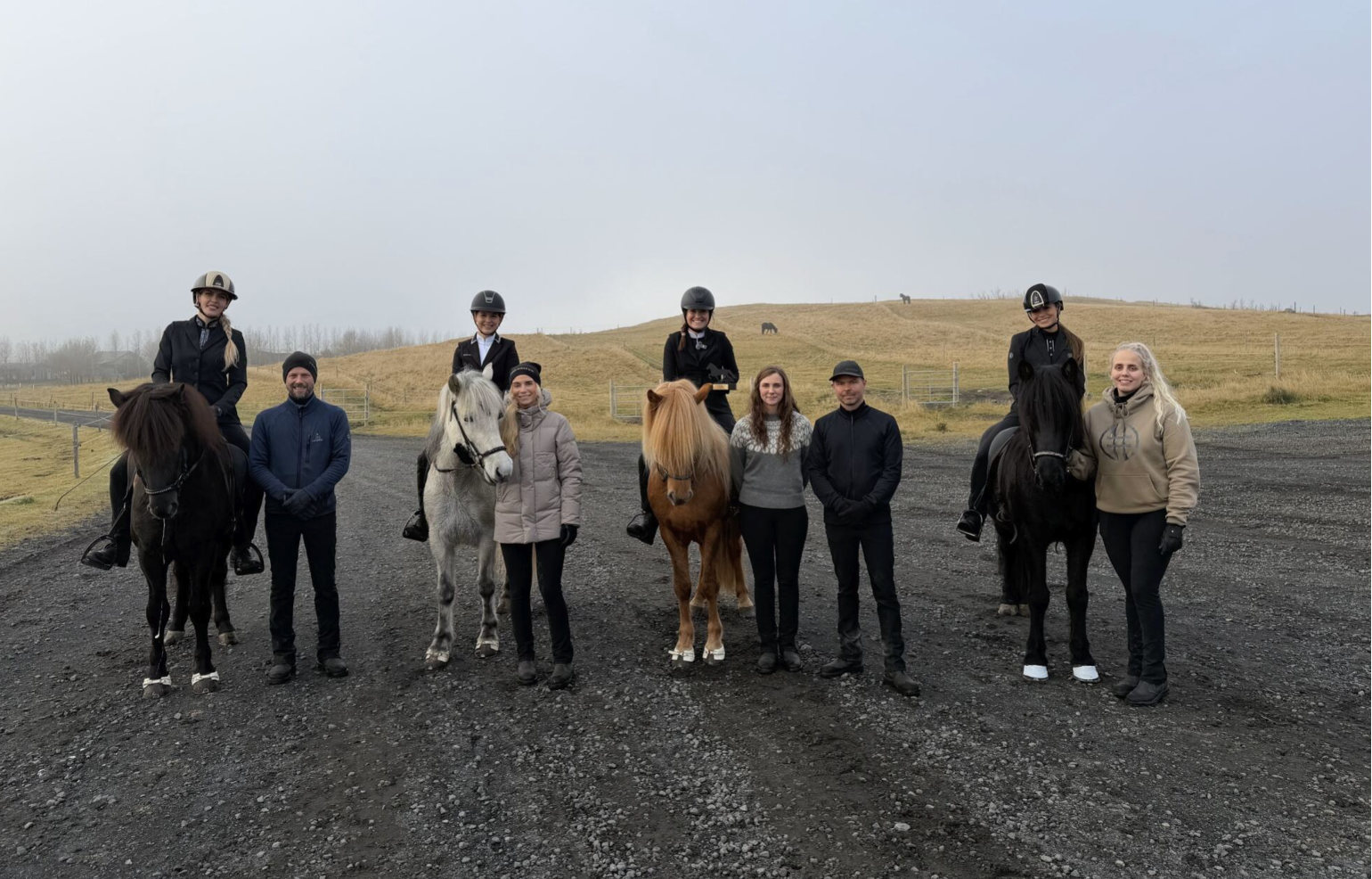 The influencers on horseback with their trainers. From left: Annchen Augustine, Lena Wagner, Kristin Connors and Ebba Nilsson.
