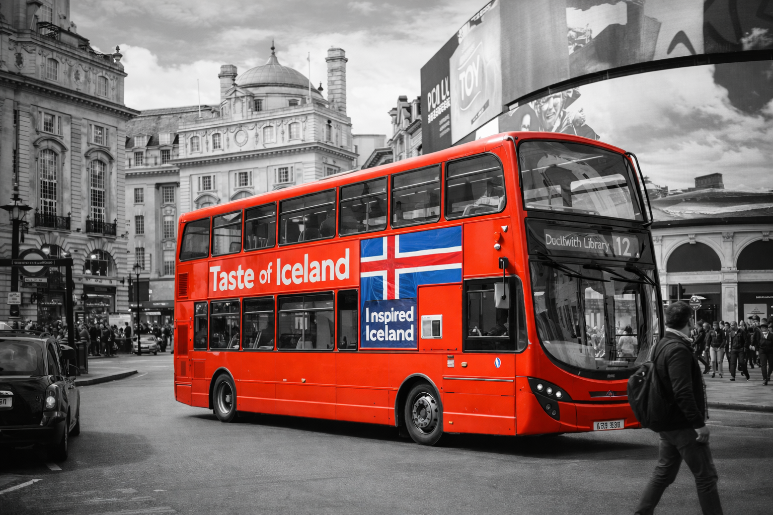 Red bus at Piccadilly circus in London