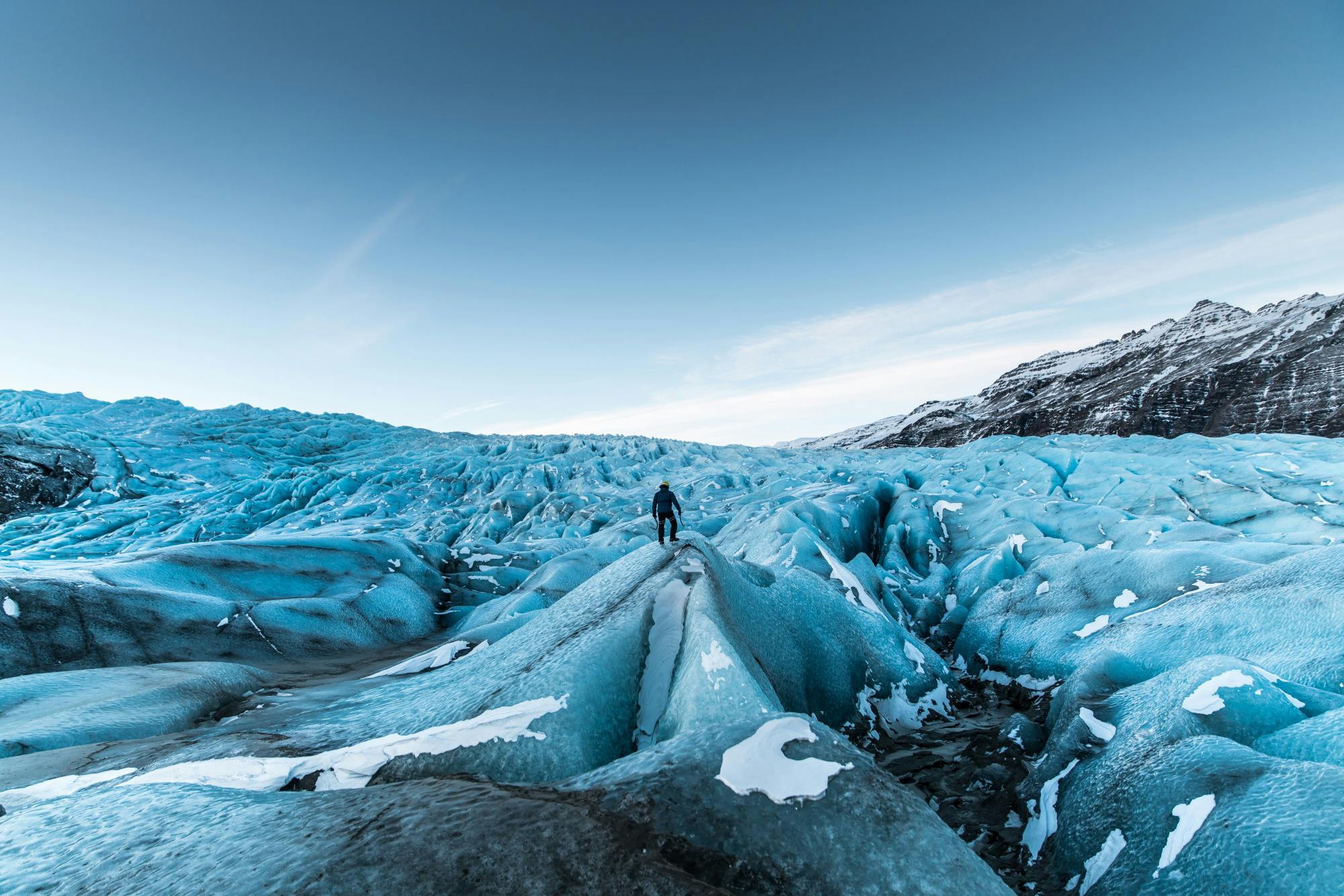 Icelandic glacier and lone hiker