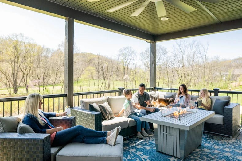 family on porch
