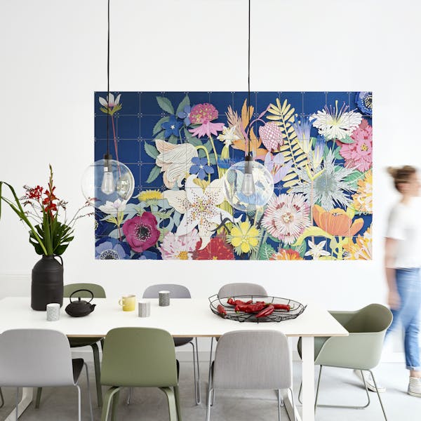 Dining room with colorful wall decoration