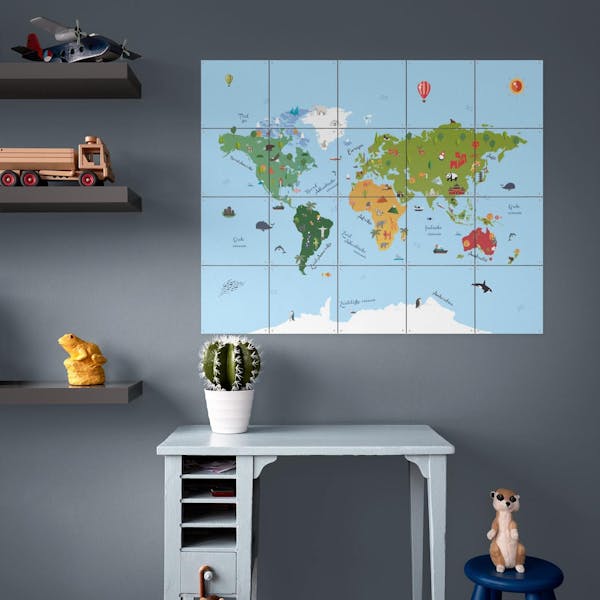 Kids room wall decoration world map