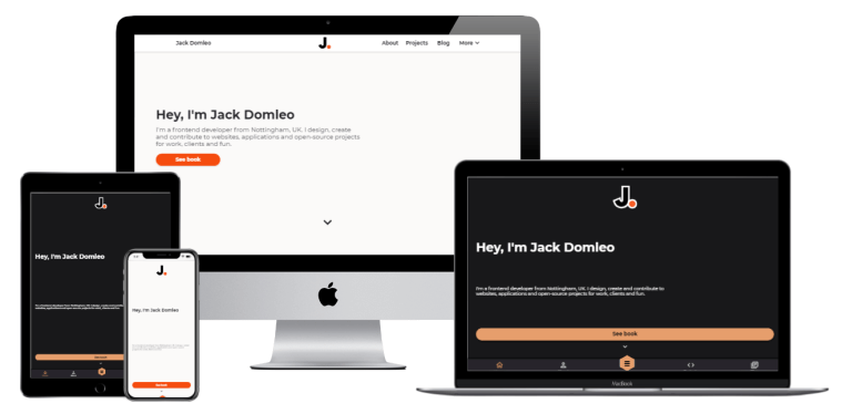 jackdomleo.dev website mockup on multiple devices
