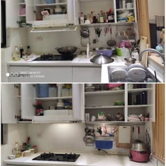 廚房隨意堆置廚具、碗盤、鍋碗瓢盆,造成空間不足,無檯面空間可使用,好好整理後,多了很多可用空間,東西擺放也更整齊有條理 廚房隨意堆置廚具、碗盤、鍋碗瓢盆,造成空間不足,無檯面空間可使用,好好整理後,多了很多可用空間,東西擺放也更整齊有條理