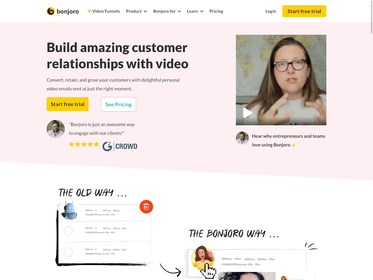 Screenshot of the Bonjoro website.