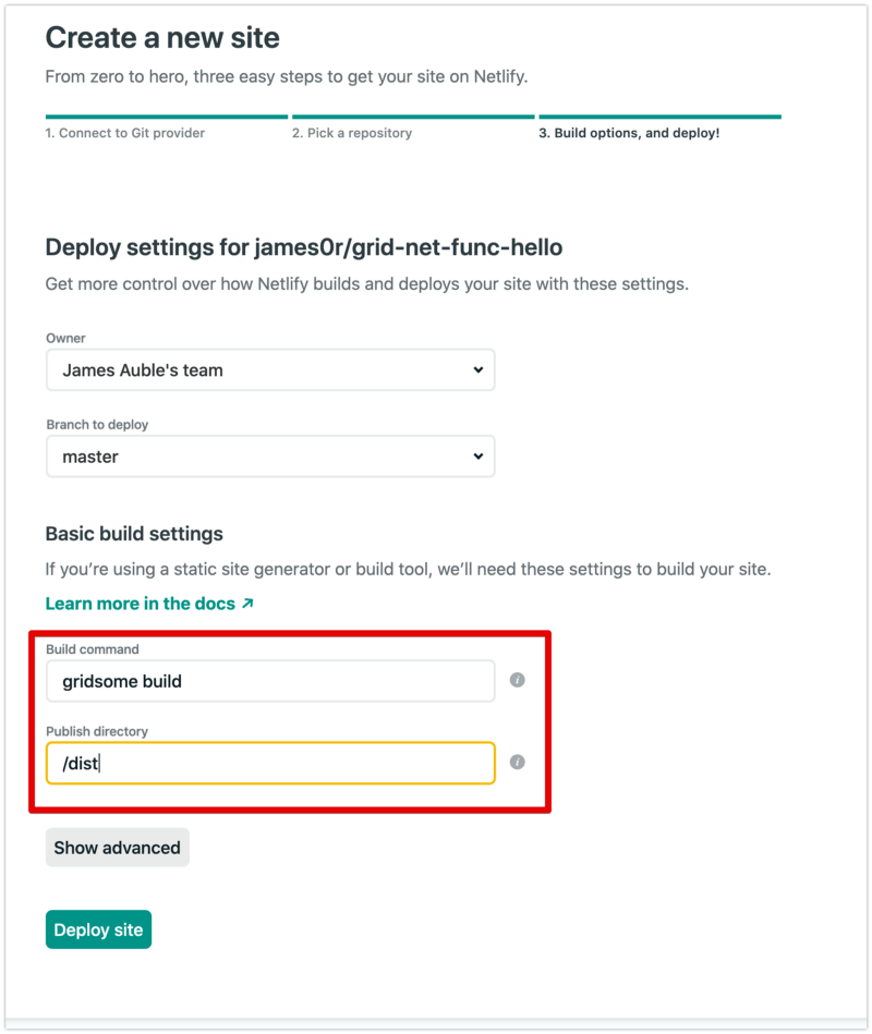 netlify build commands field