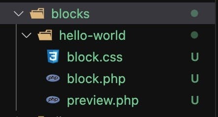 screenshot of genesis new block directory with preview and css