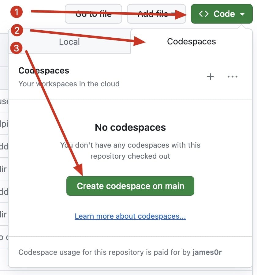 create a codespace screenshot