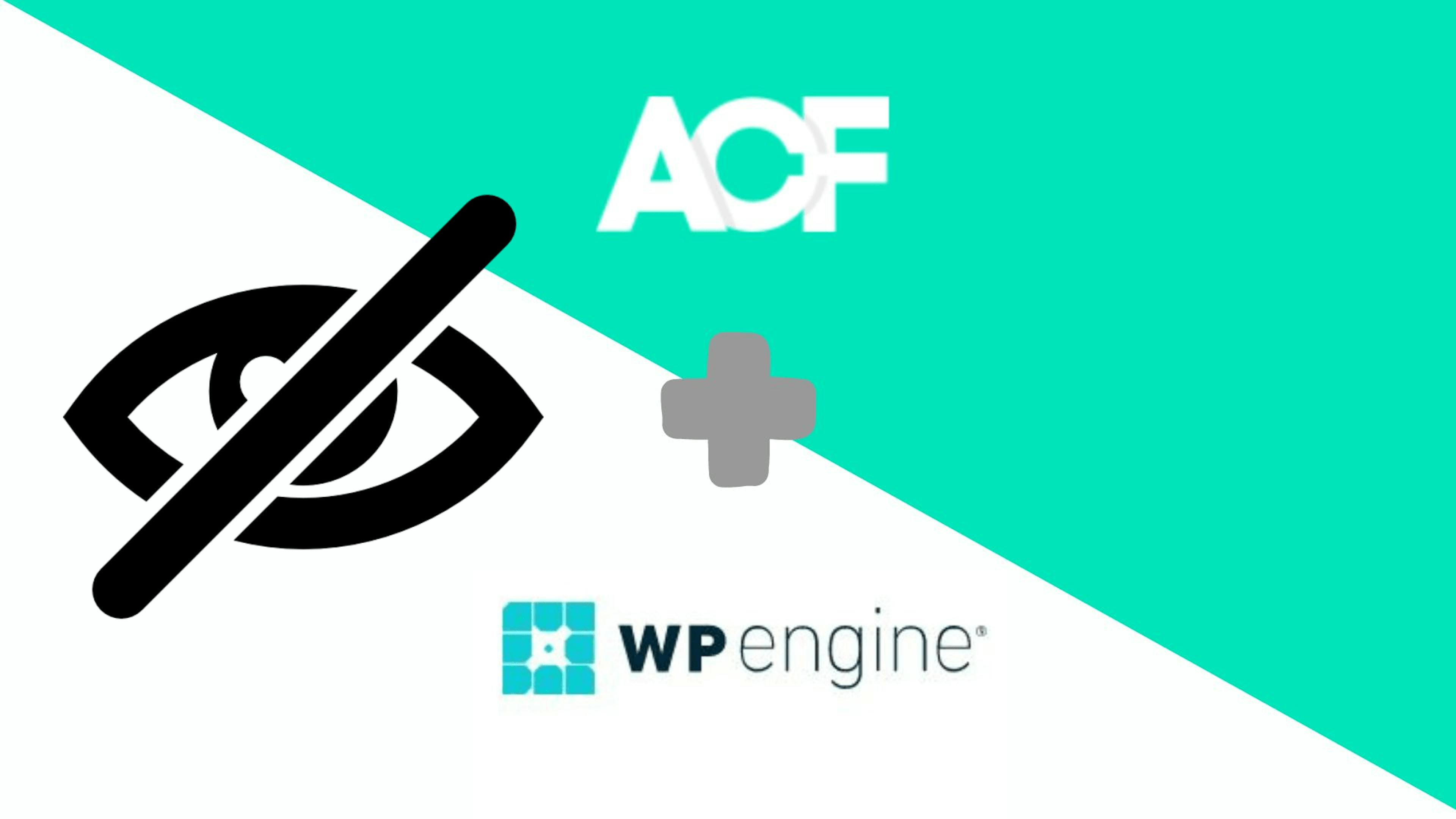 ACF and wpengine logos with a hidden symbol icon
