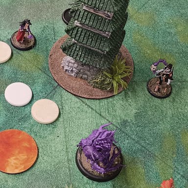 Revenant and Honeypot models battling in an Oriental Garden board