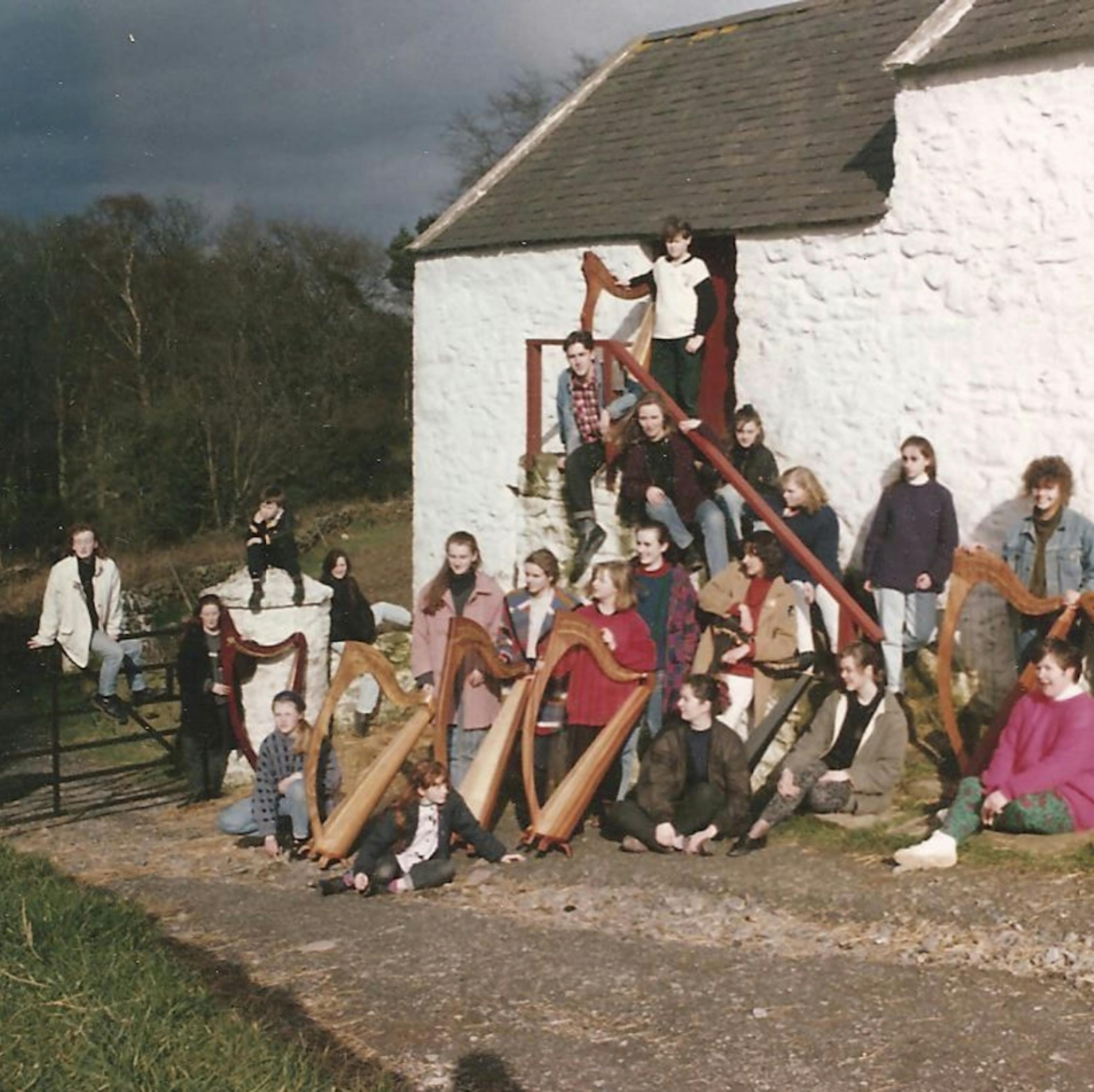 Group in Ireland with Harps