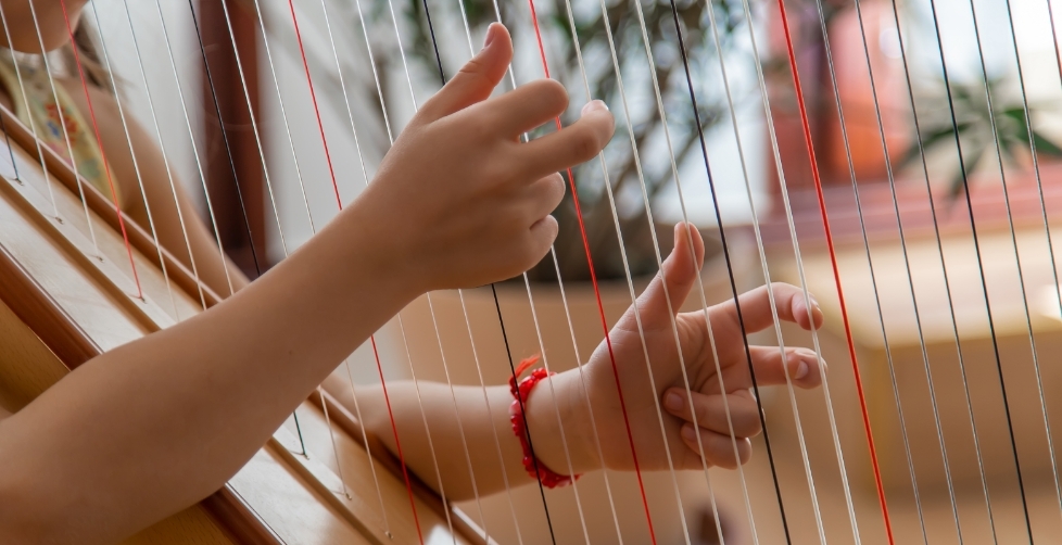 Child plays harp