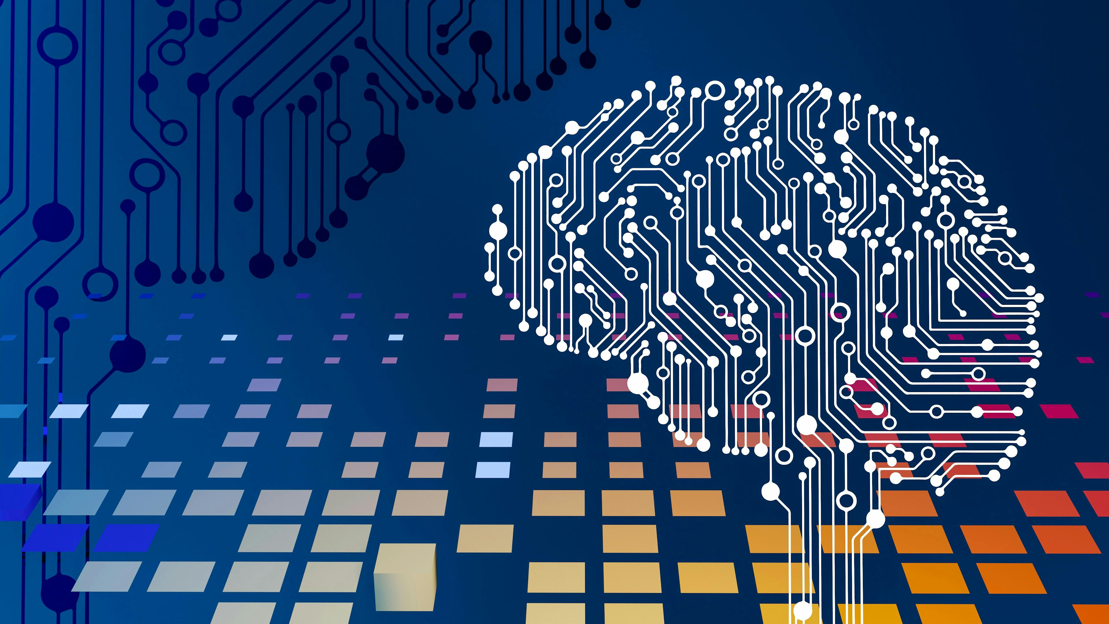 picture of a brain made from computer chip connectors