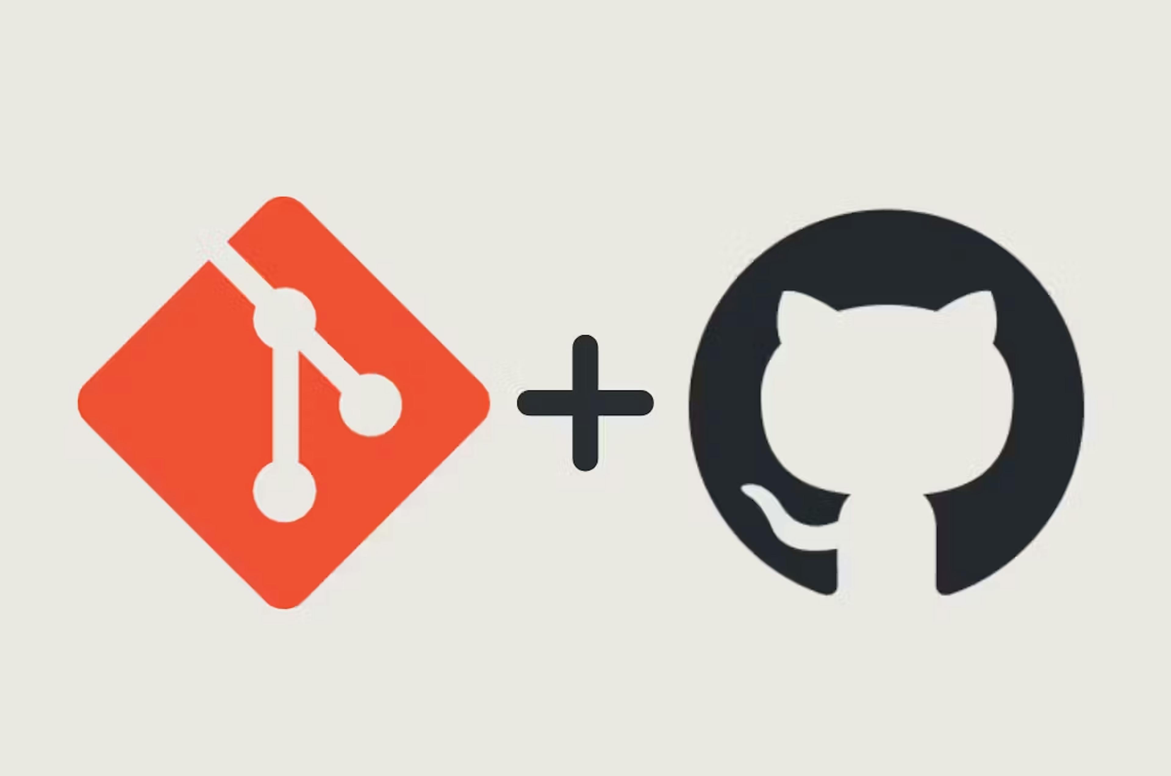 Git logo next to a plus symbol and the GitHub logo