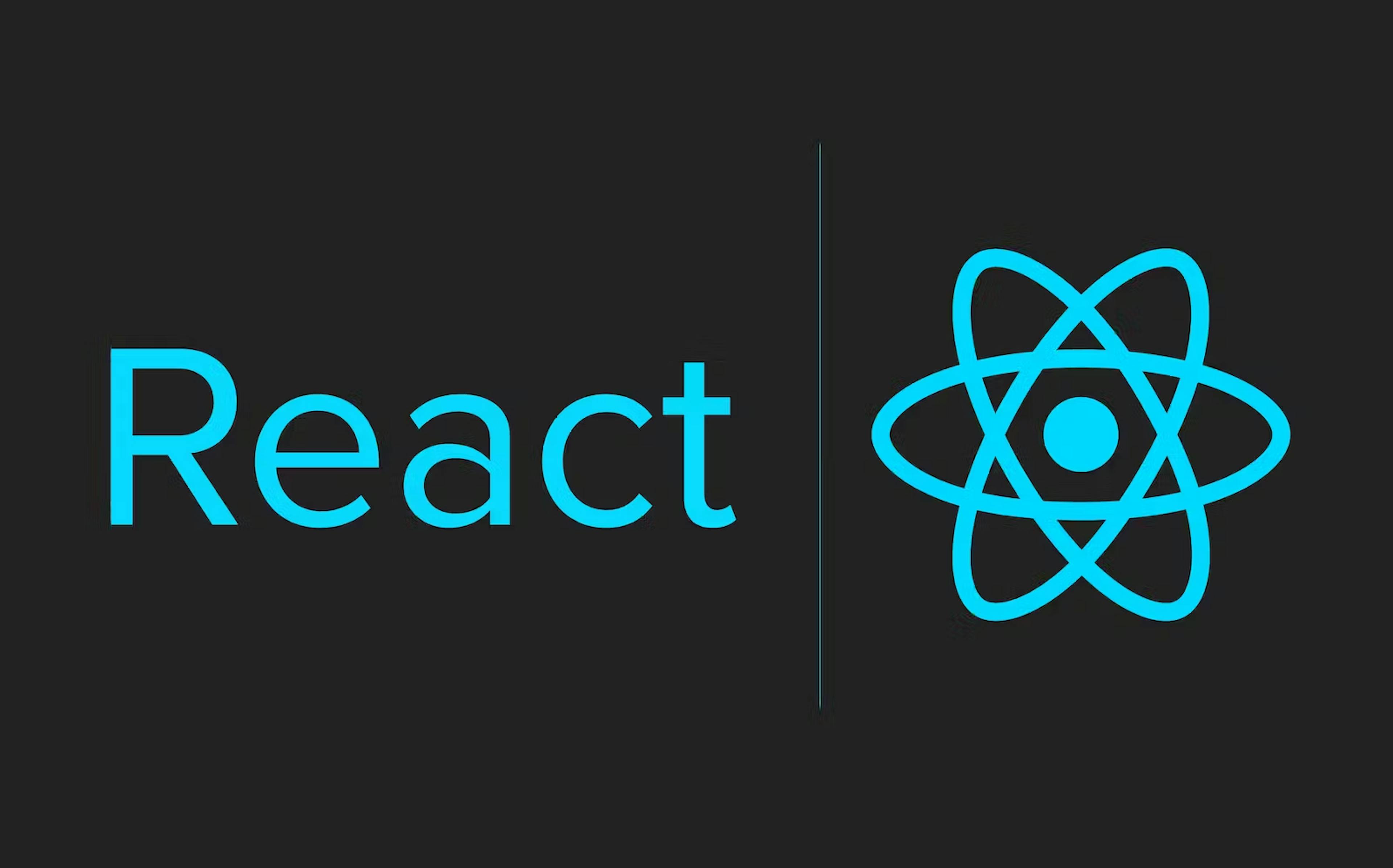 The word React next to a thin vertical blue line and then the React.js logo