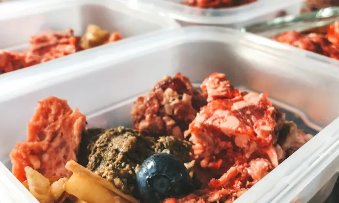 Barf für Hunde portioniert in Schalen