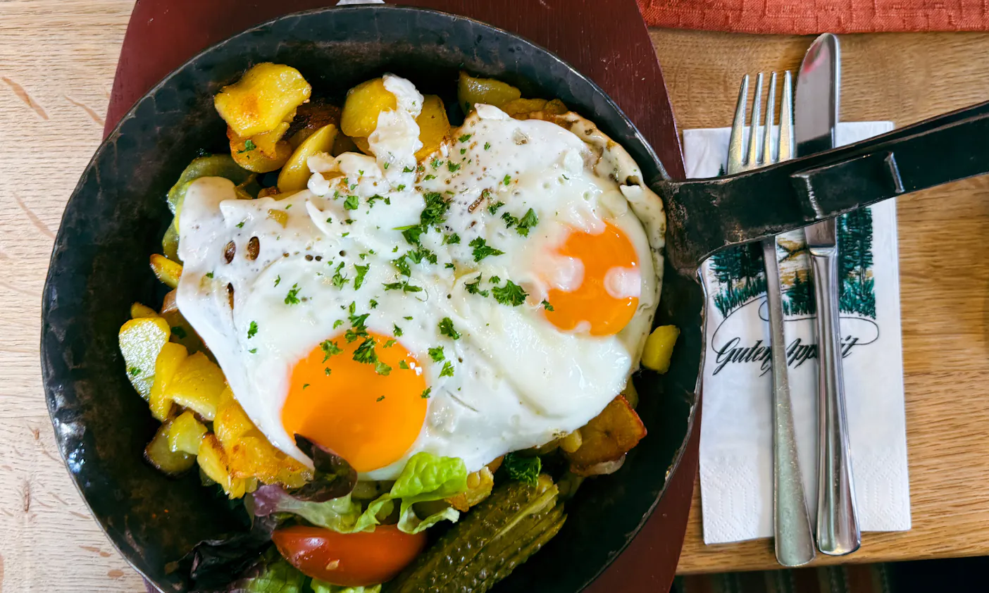 Vegetarisches Bauernfrühstück im Gasthaus Sperberhaier Dammhaus im Harz