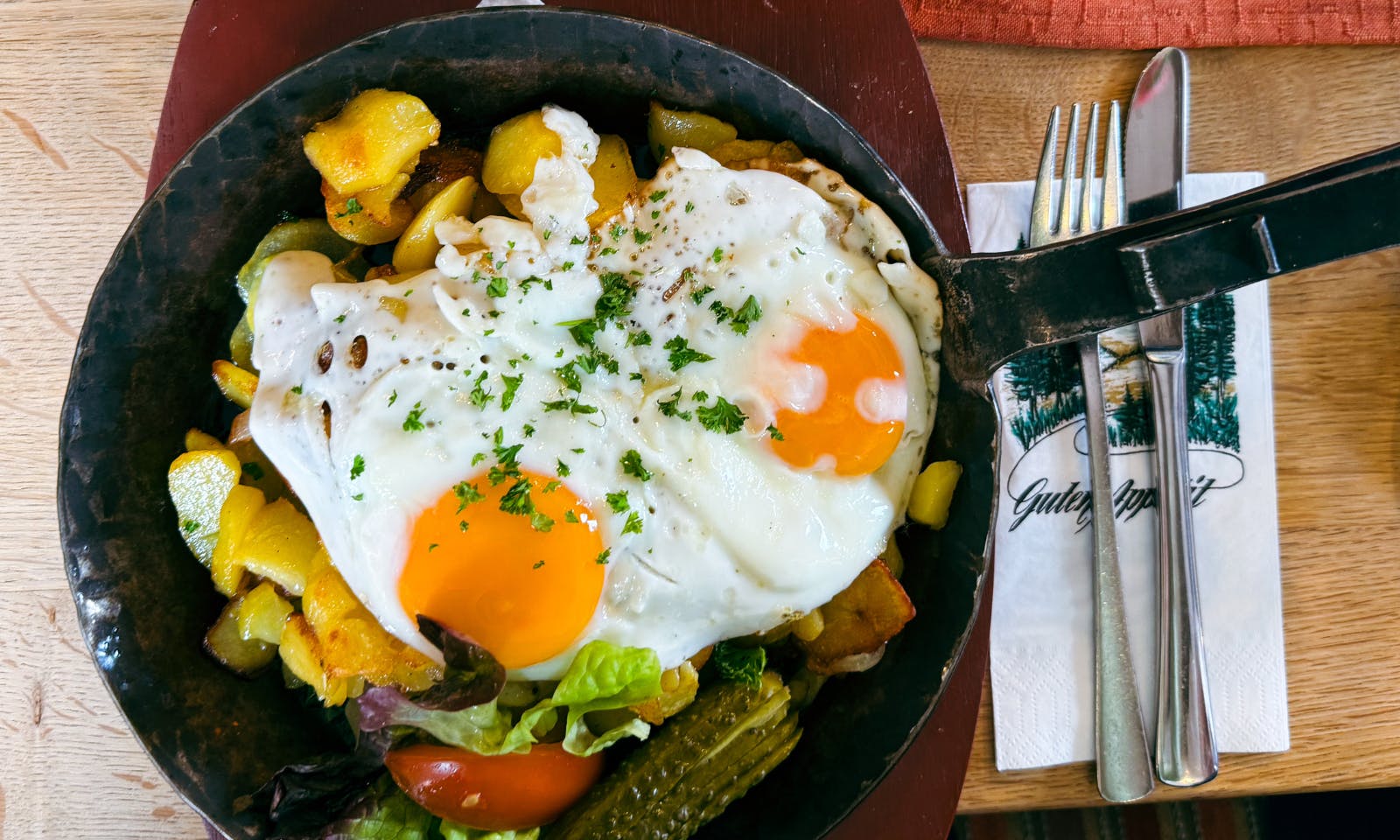 Vegetarisches Bauernfrühstück im Gasthaus Sperberhaier Dammhaus im Harz