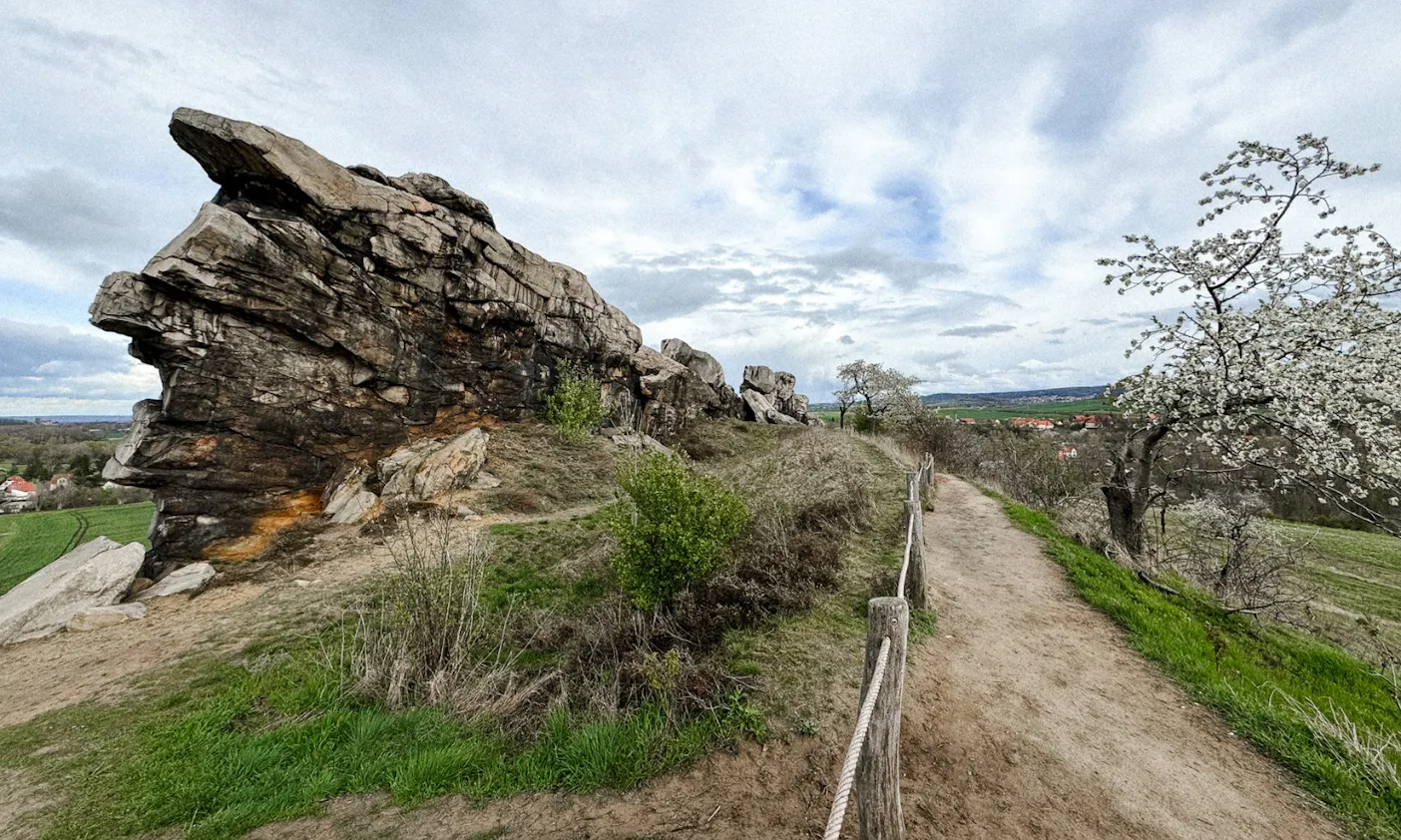 Felsformation Teufelsmauer im Harz bei Thale im Frühling