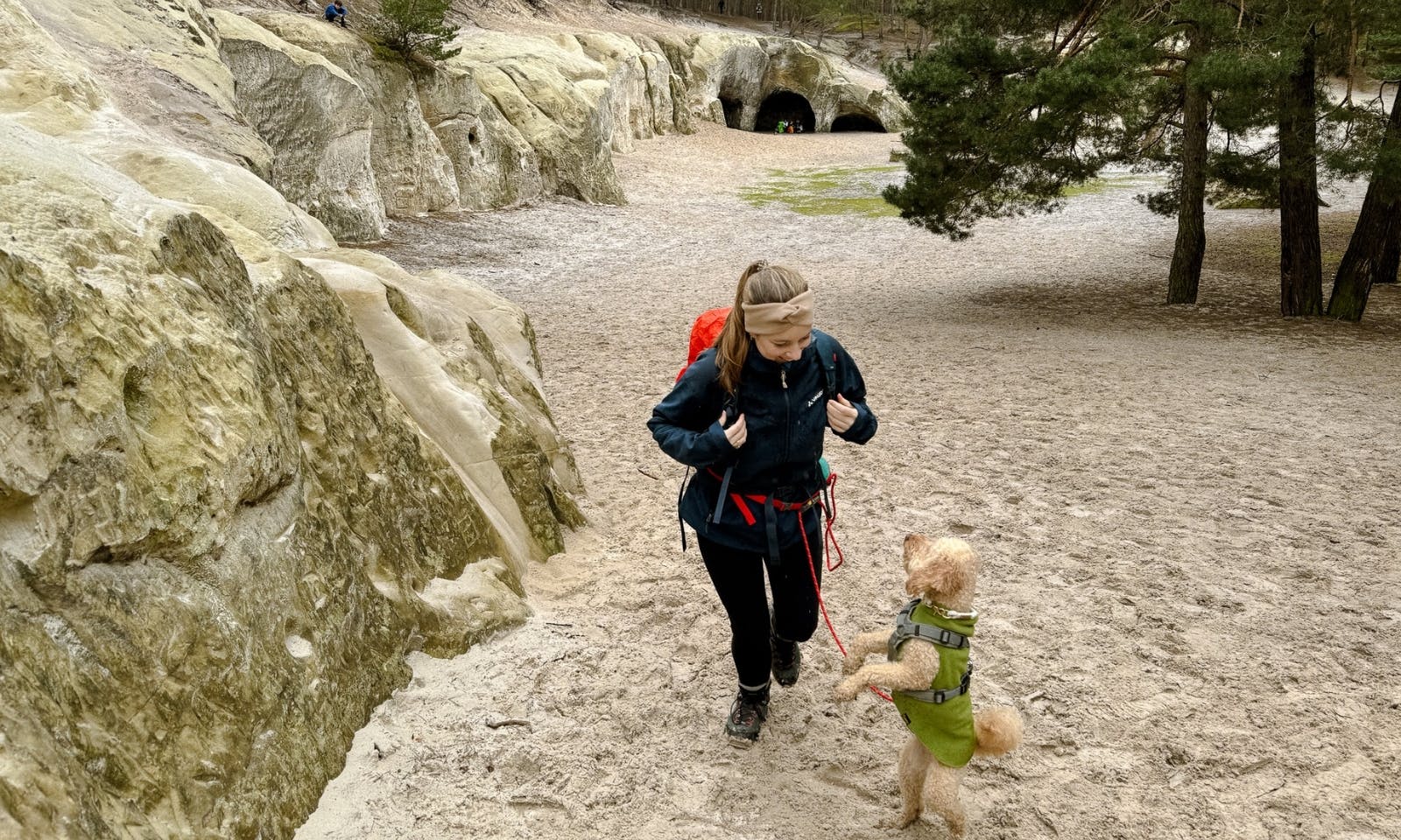 Sandsteinhöhlen mit Hund