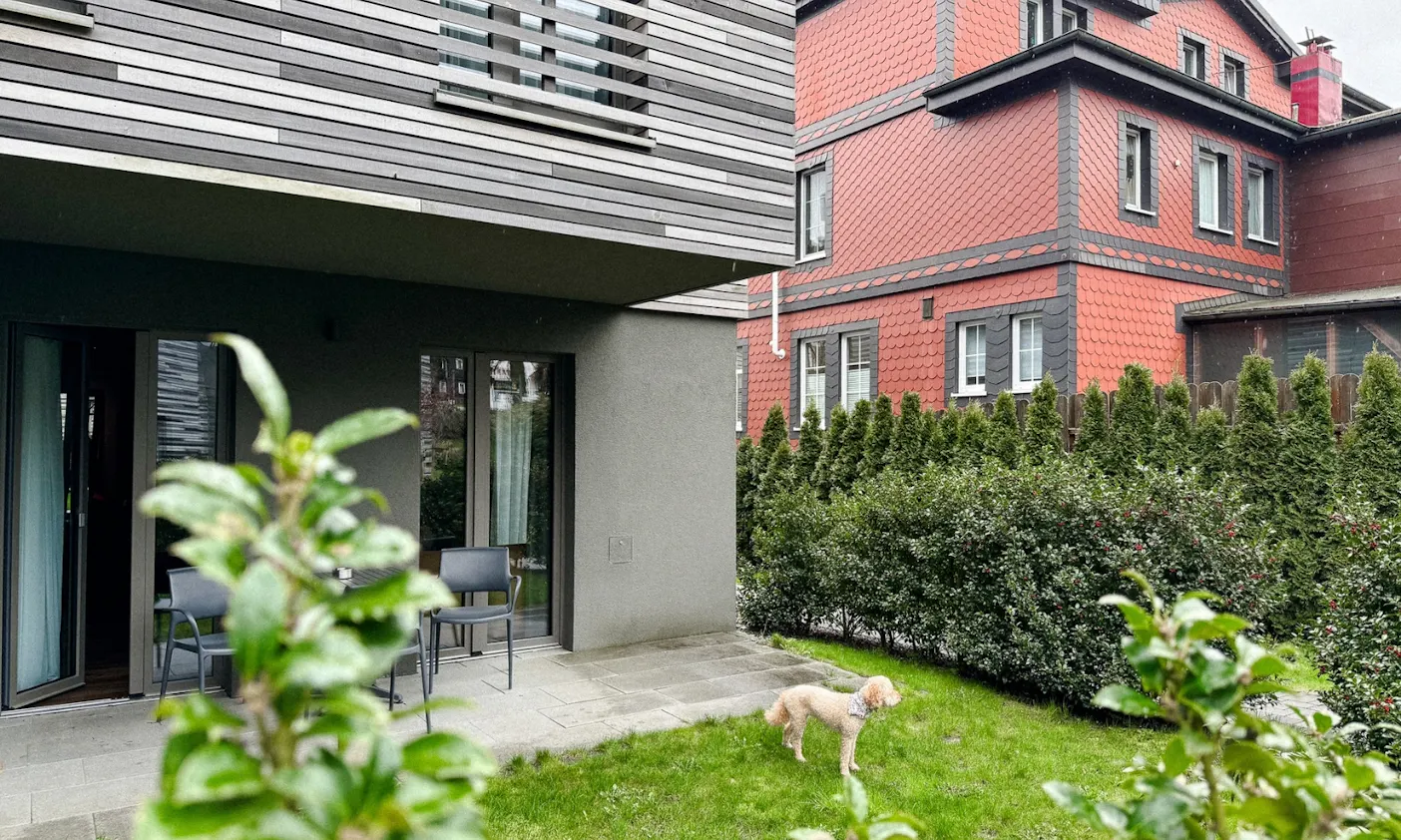 Pudel im Garten von dem Echtzeithotel