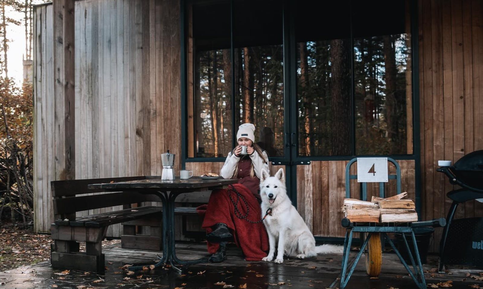 Tiny House im Ferienpark Warredal in der Nähe vom Nationalpark Connecterra, Belgien mit Hund