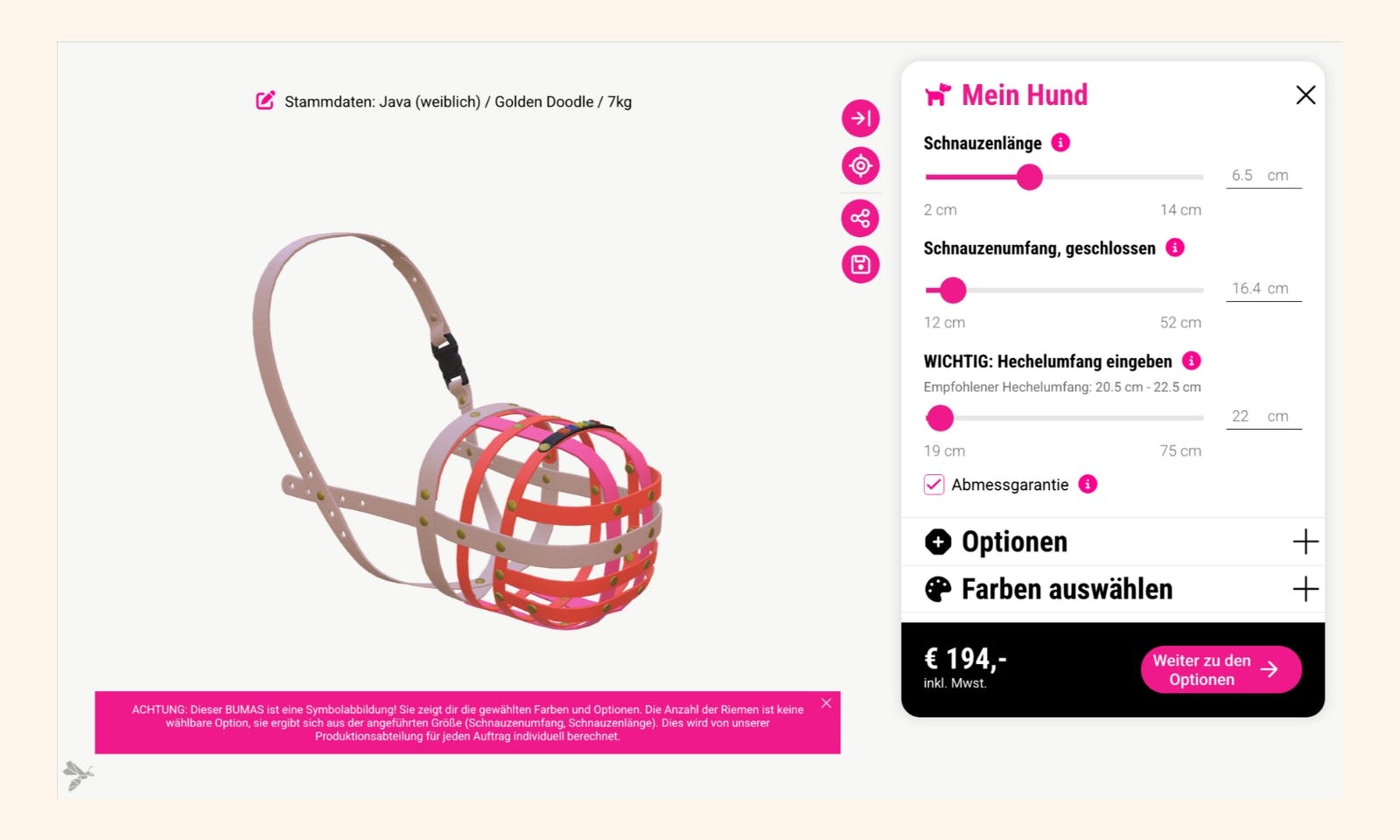 Konfigurator für Maulkörbe