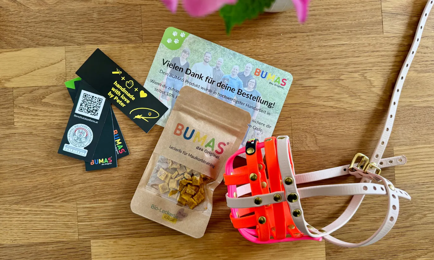 Bumas Maulkorb, Kekse und eine Dankeskarte