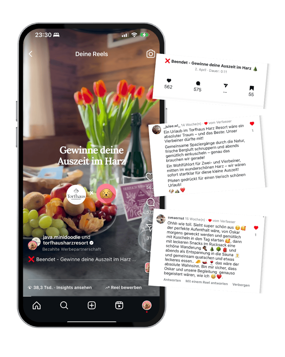 iPhone mit einer Instagram Story über das Torfhaus Harzresort