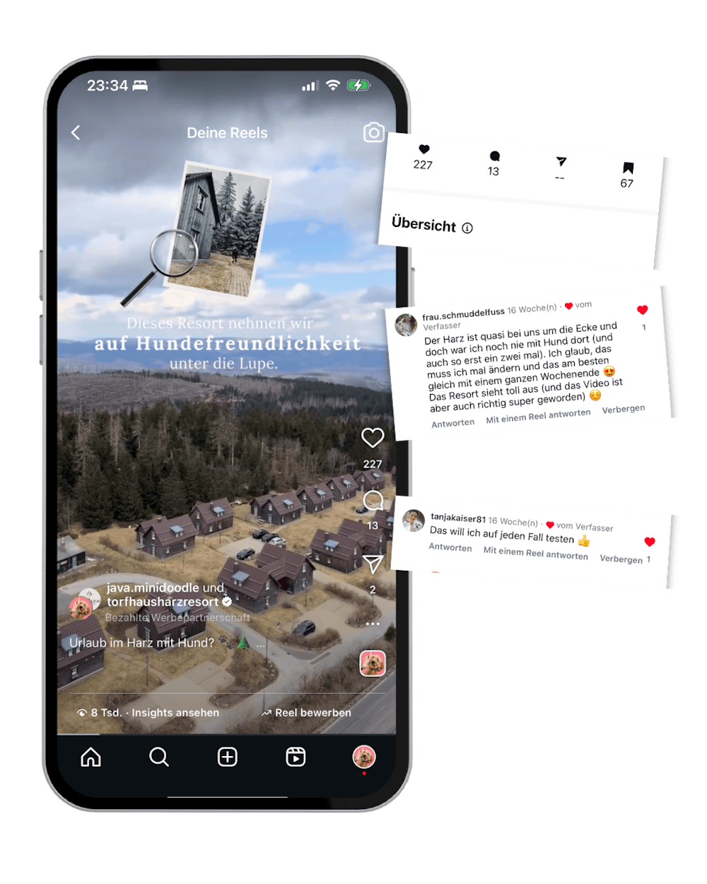 iPhone mit einer Instagram Story über das Torfhaus Harzresort