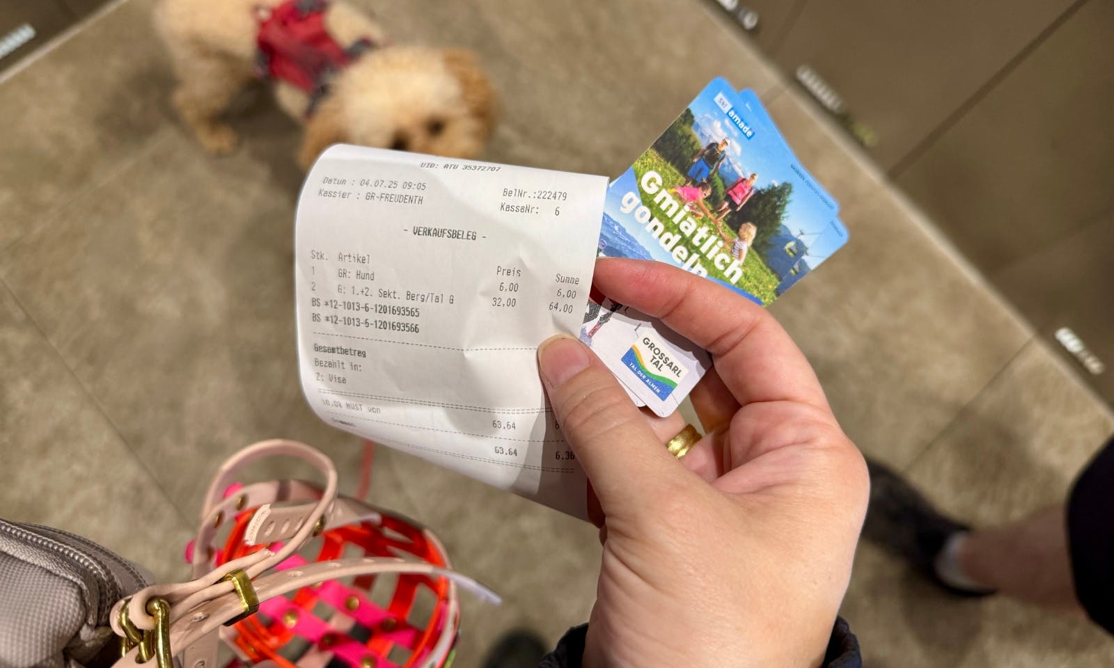 Kassenbon für Seilbahn-Tickets zum Spiegelsee