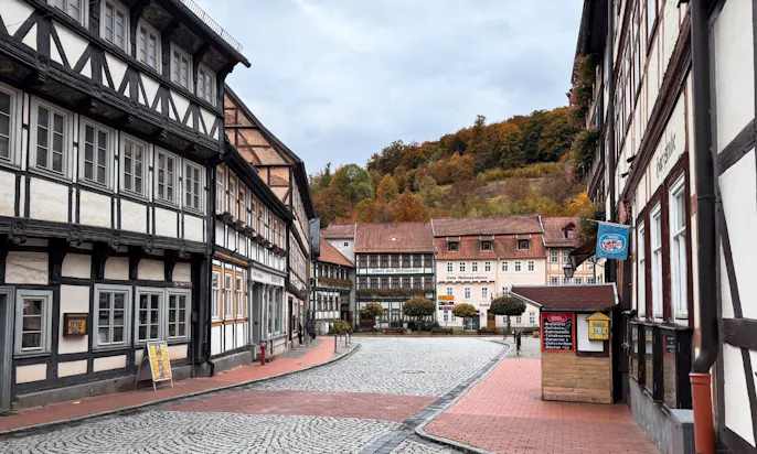 Fachwerkhäuser in der Innenstadt von Stolberg im Harz