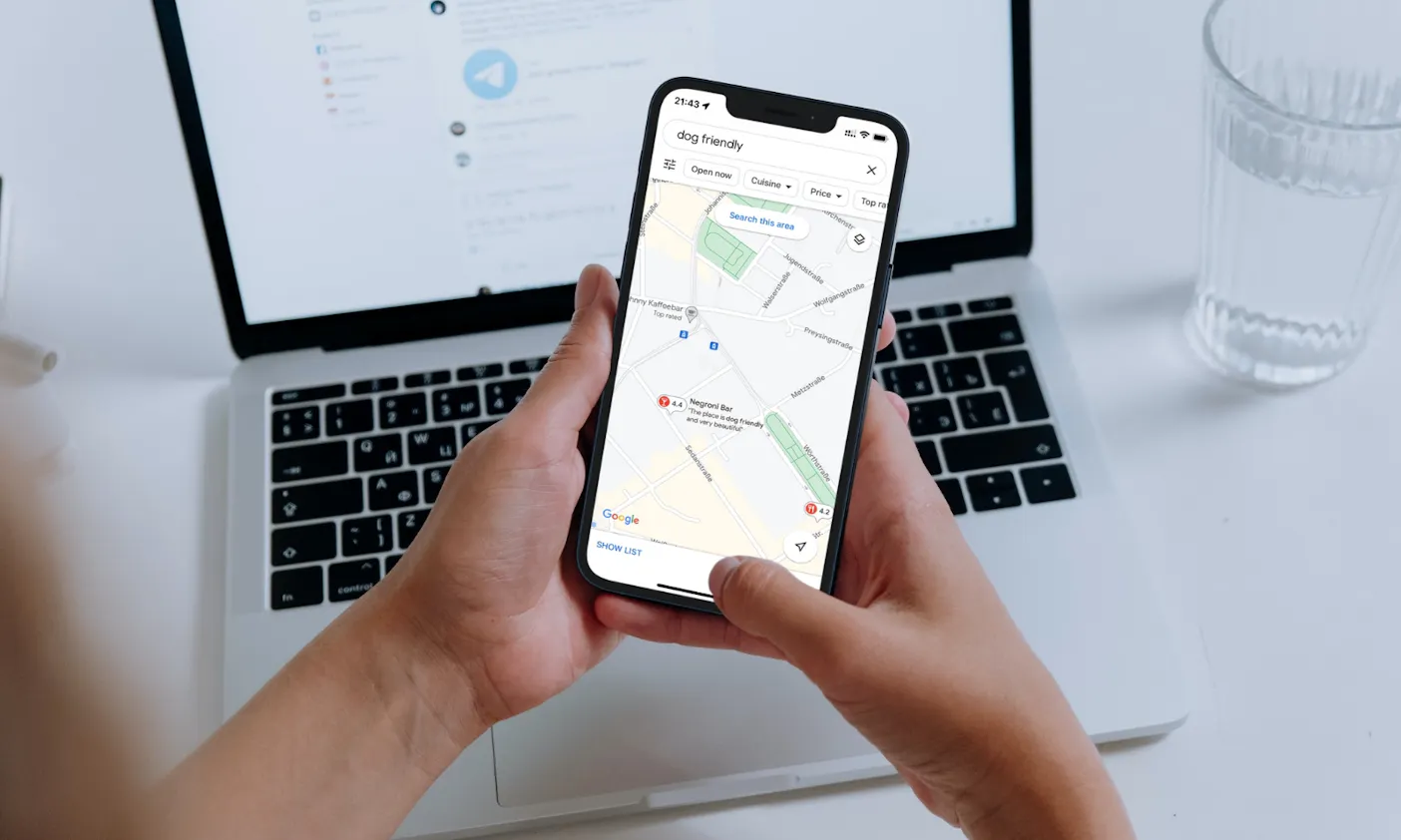 Google Maps Suche nach hundefreundlichen Restaurants
