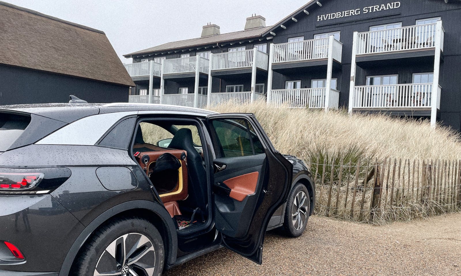 Pudel in der Hundetransportbox im VW ID.4
