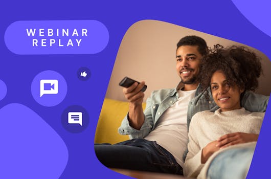 Jellyfish purple background with Webinar mention and 2 people watching TV