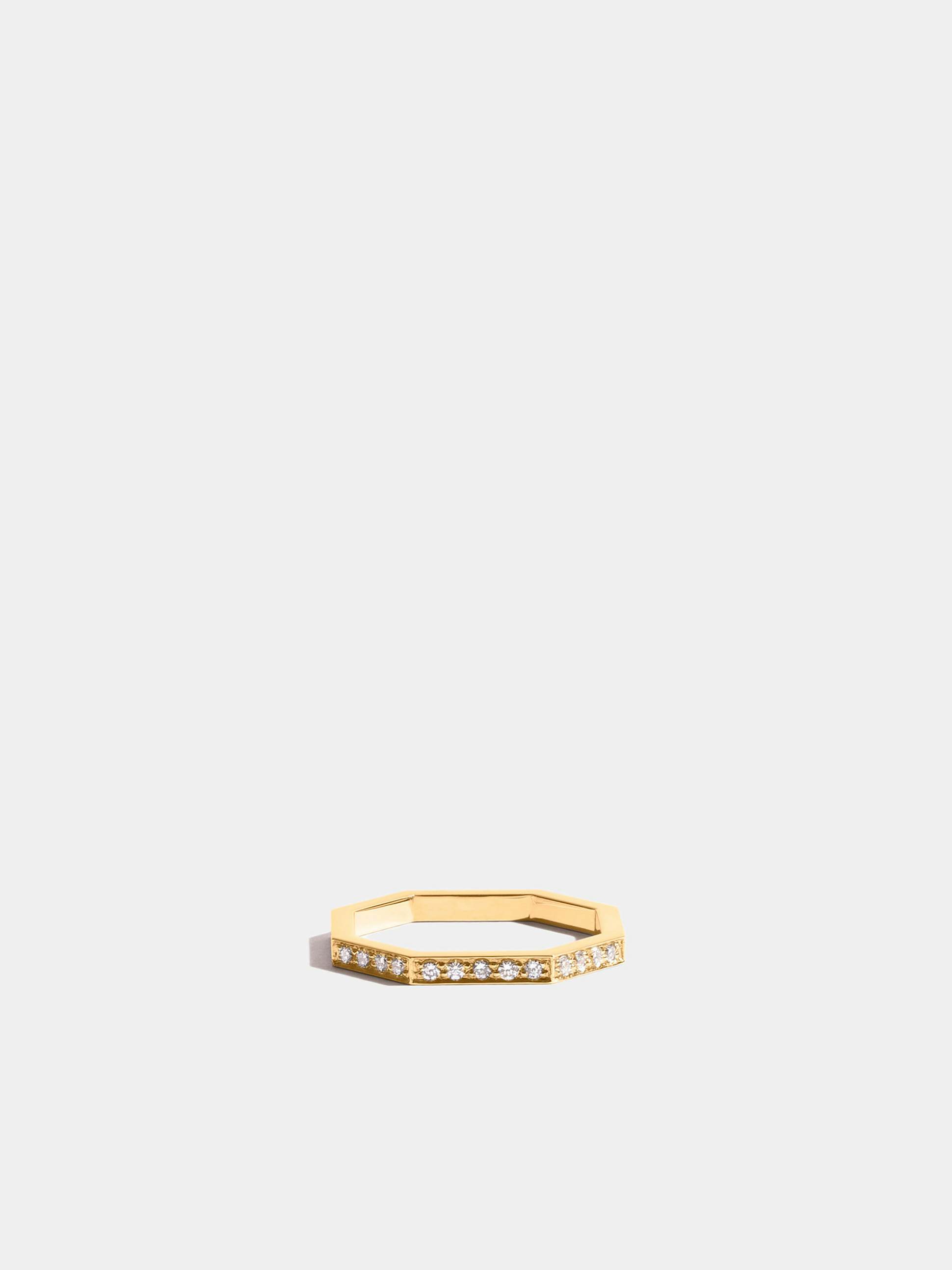 Octogone simple ring in 18k Fairmined ethical yellow gold and paved with lab-grown diamonds