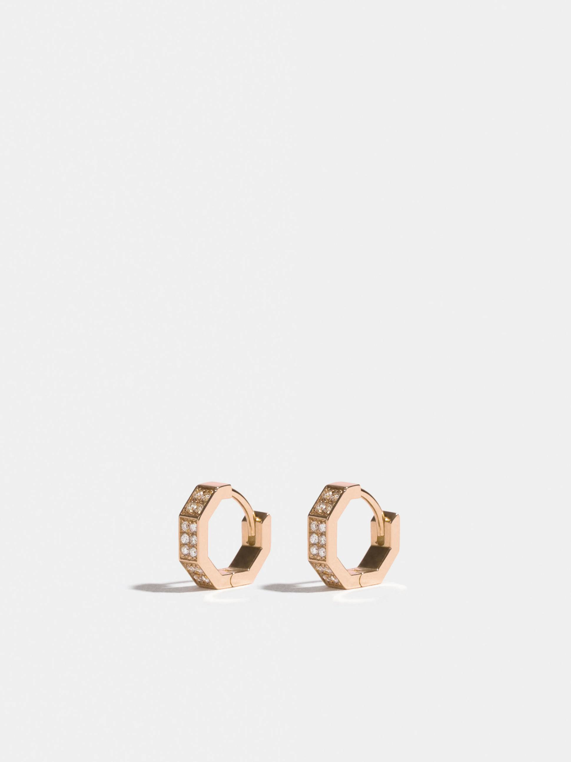 Octogone 10mm earrings in 18k Fairmined ethical rose gold, paved with lab-grown diamonds, the pair.