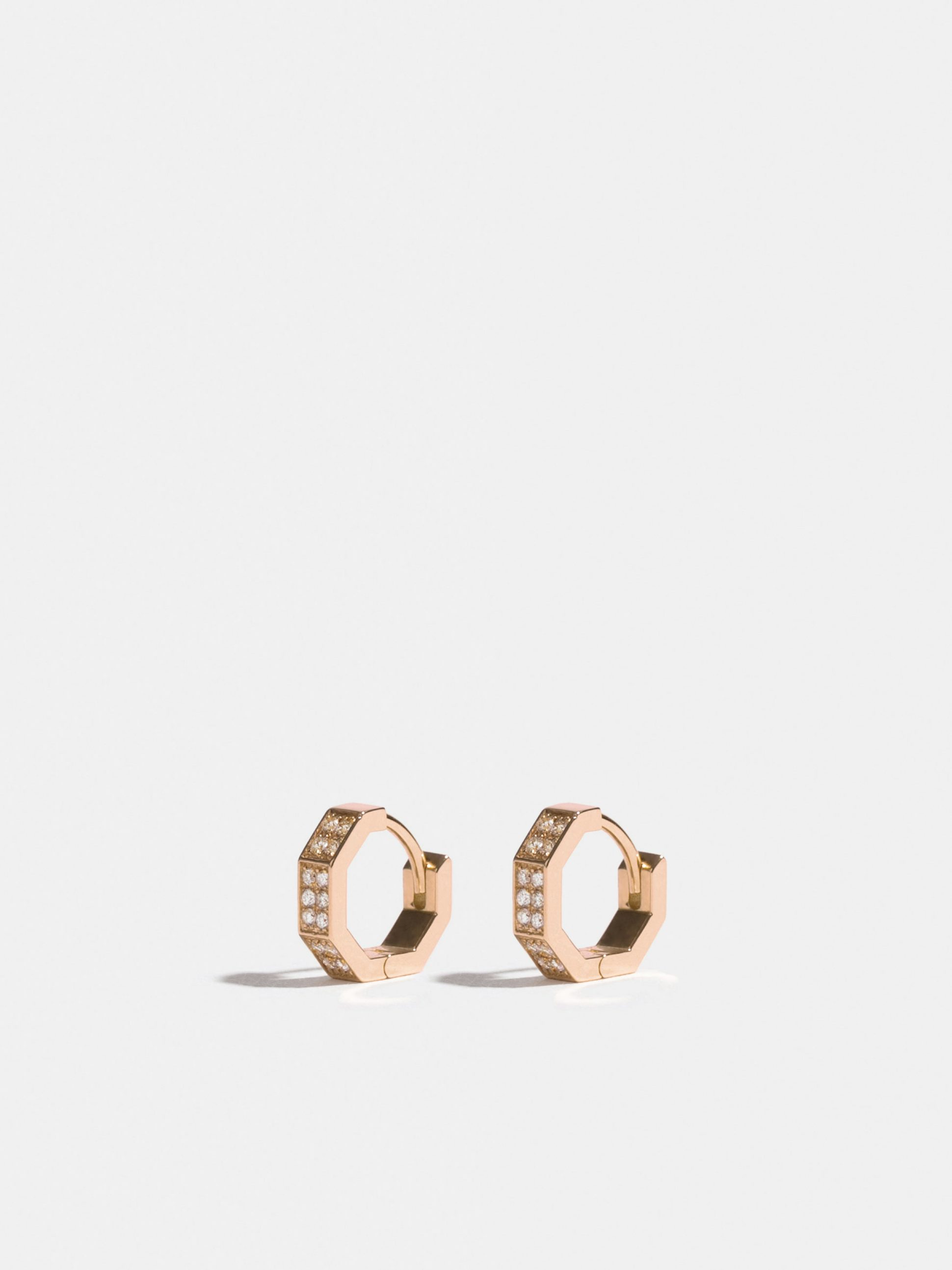Octogone 10mm earrings in 18k Fairmined ethical rose gold, paved with lab-grown diamonds, the pair.