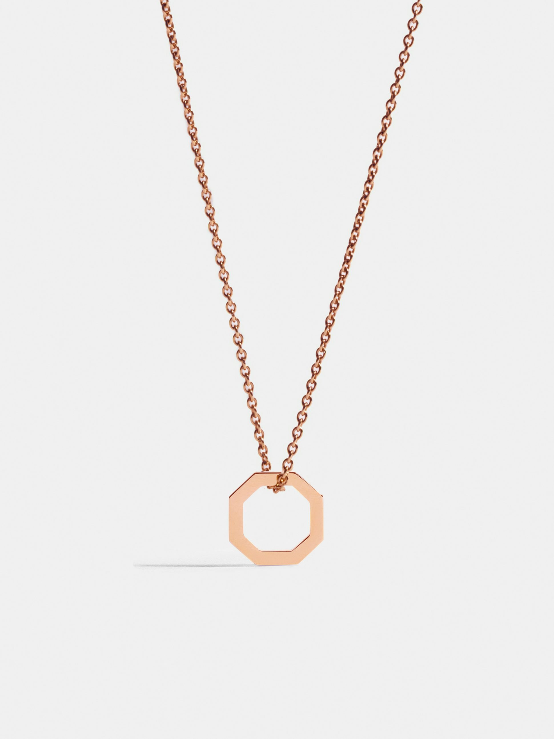 Octogone 10mm pendant in 18k Fairmined ethical rose gold, on a chain.