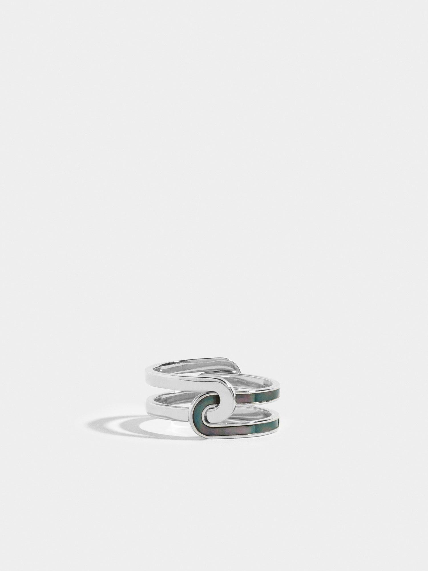 Étreintes simple ring bright polished and green mother of pearl 