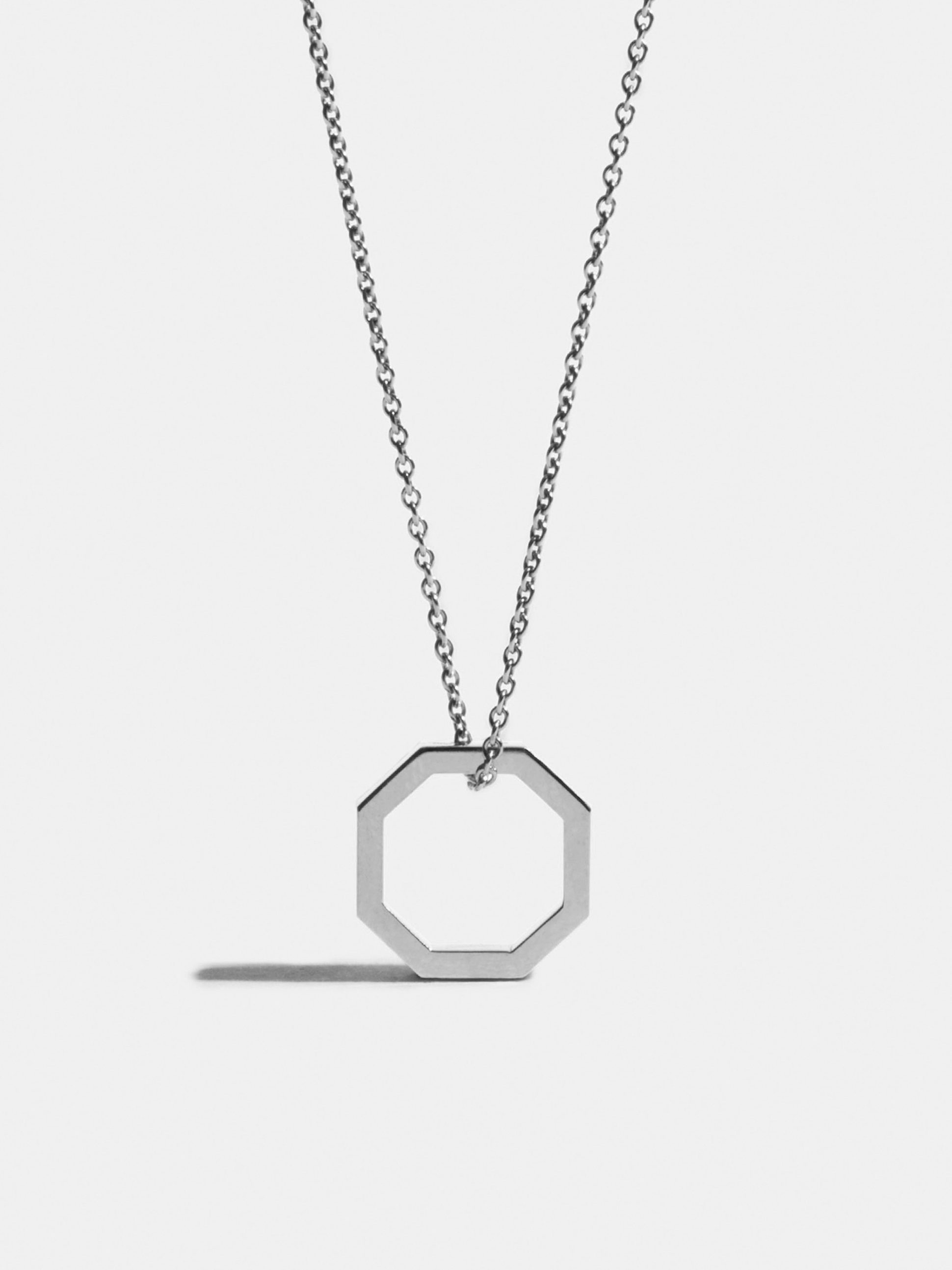 Octogone 14mm pendant in 18k Fairmined ethical white gold, on a chain.