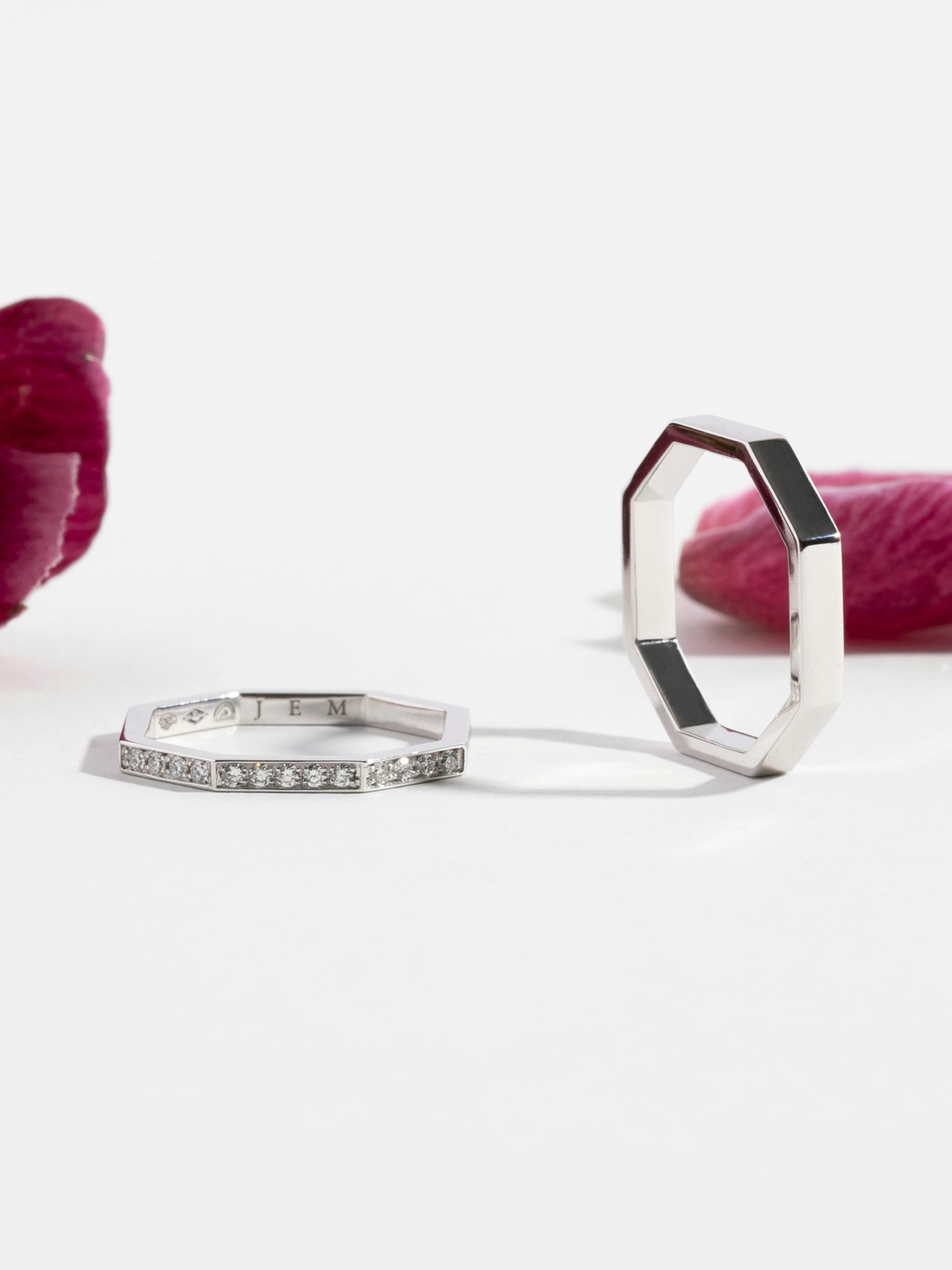 Alliances Octogone en or blanc Fairmined - Diamant de synthèse - JEM joaillerie éthique