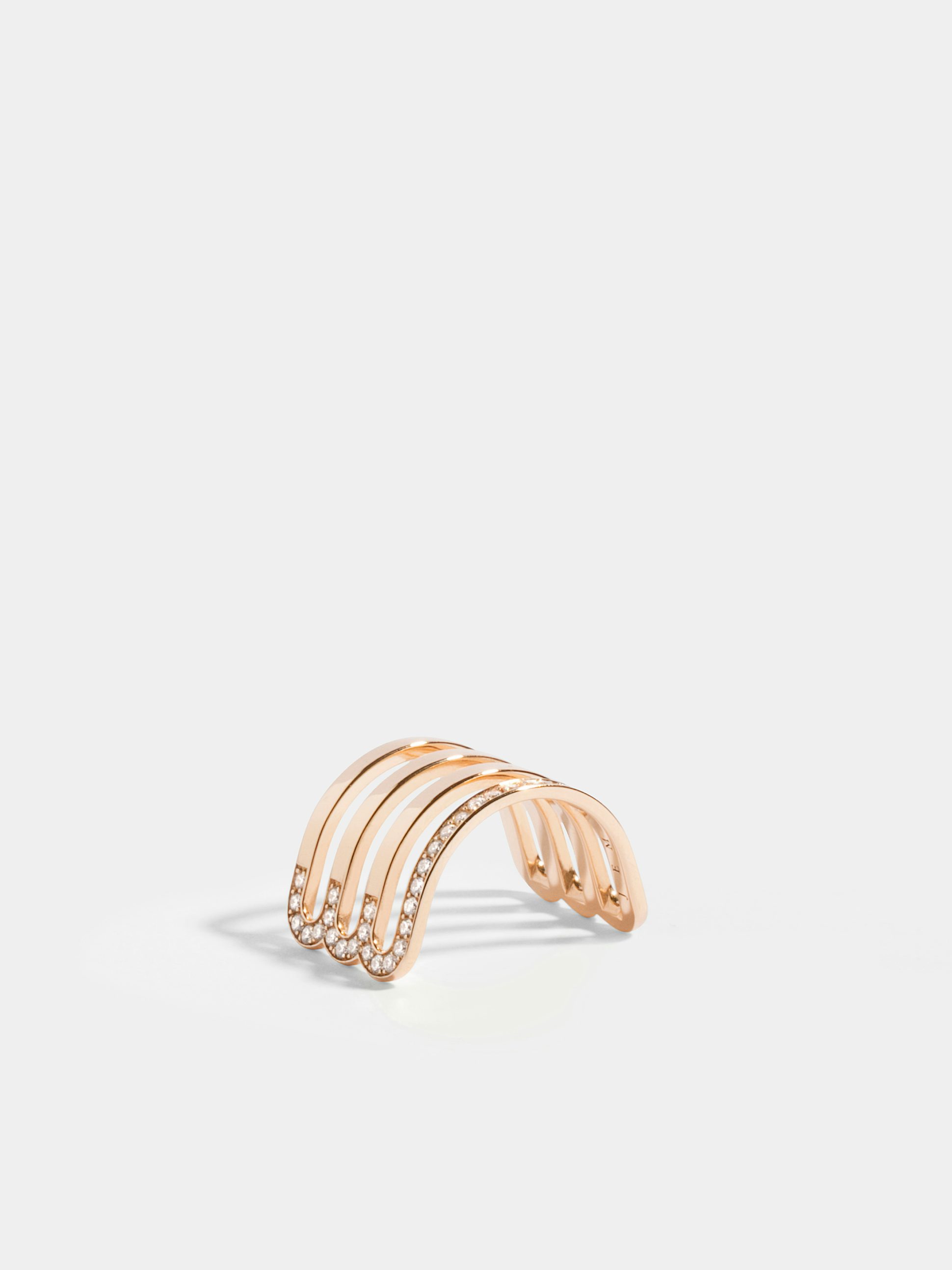 Étreintes triple half-ring in 18k Fairmined ethical rose gold, paved with lab-grown diamonds on one line.