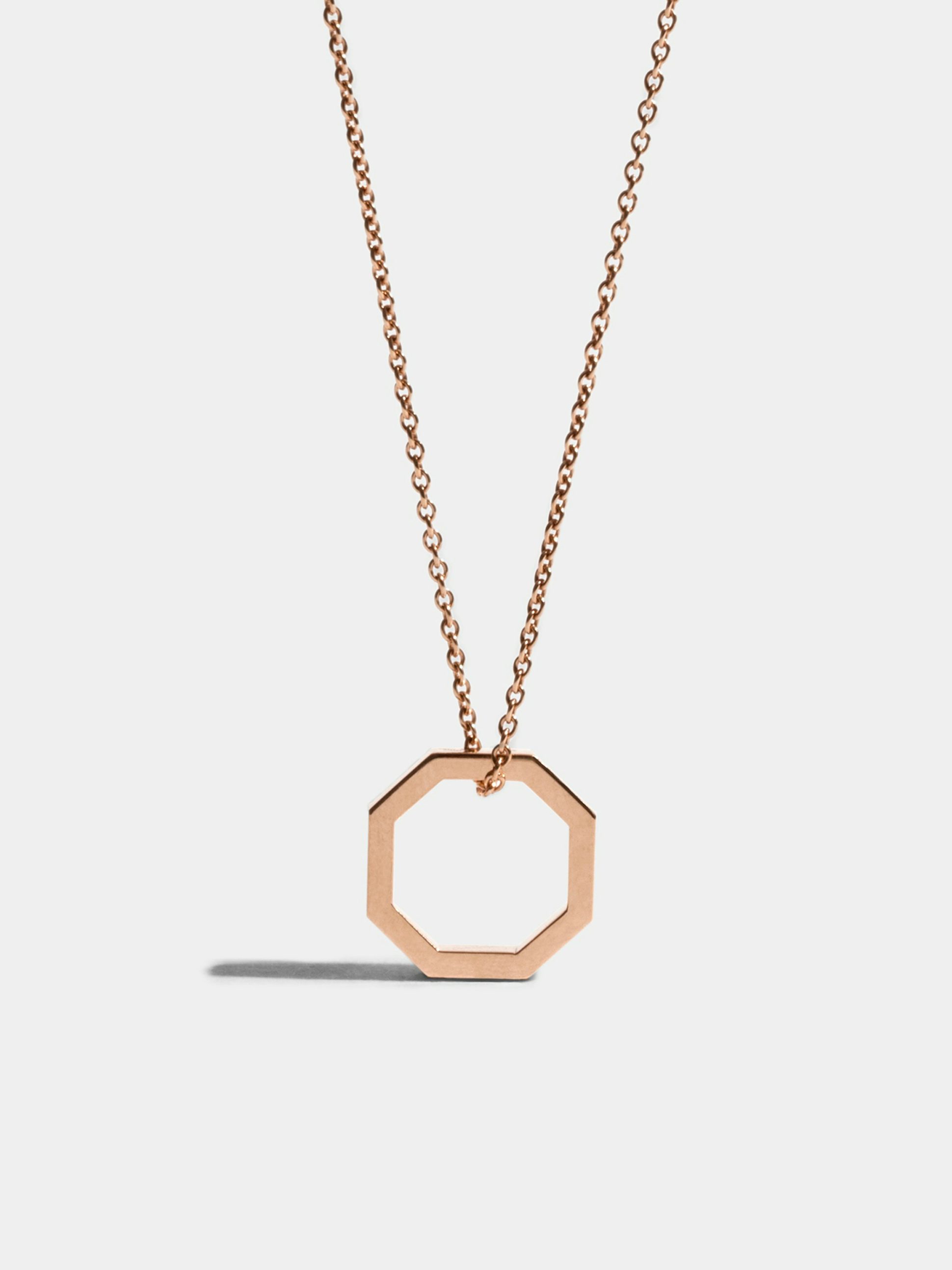 Octogone 14mm pendant in 18k Fairmined ethical rose gold, on a chain.
